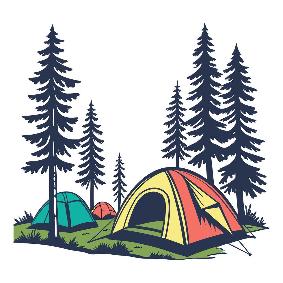 Camping nature tree and tent Transparent background vector