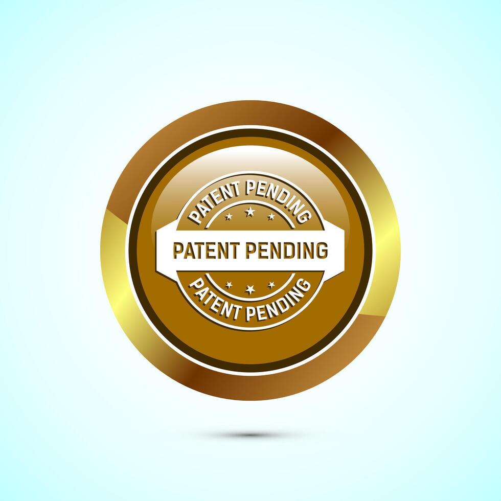 Patent pending icon design illustration, patent pending logo, badge, seal emblem, Gold color round button design vector