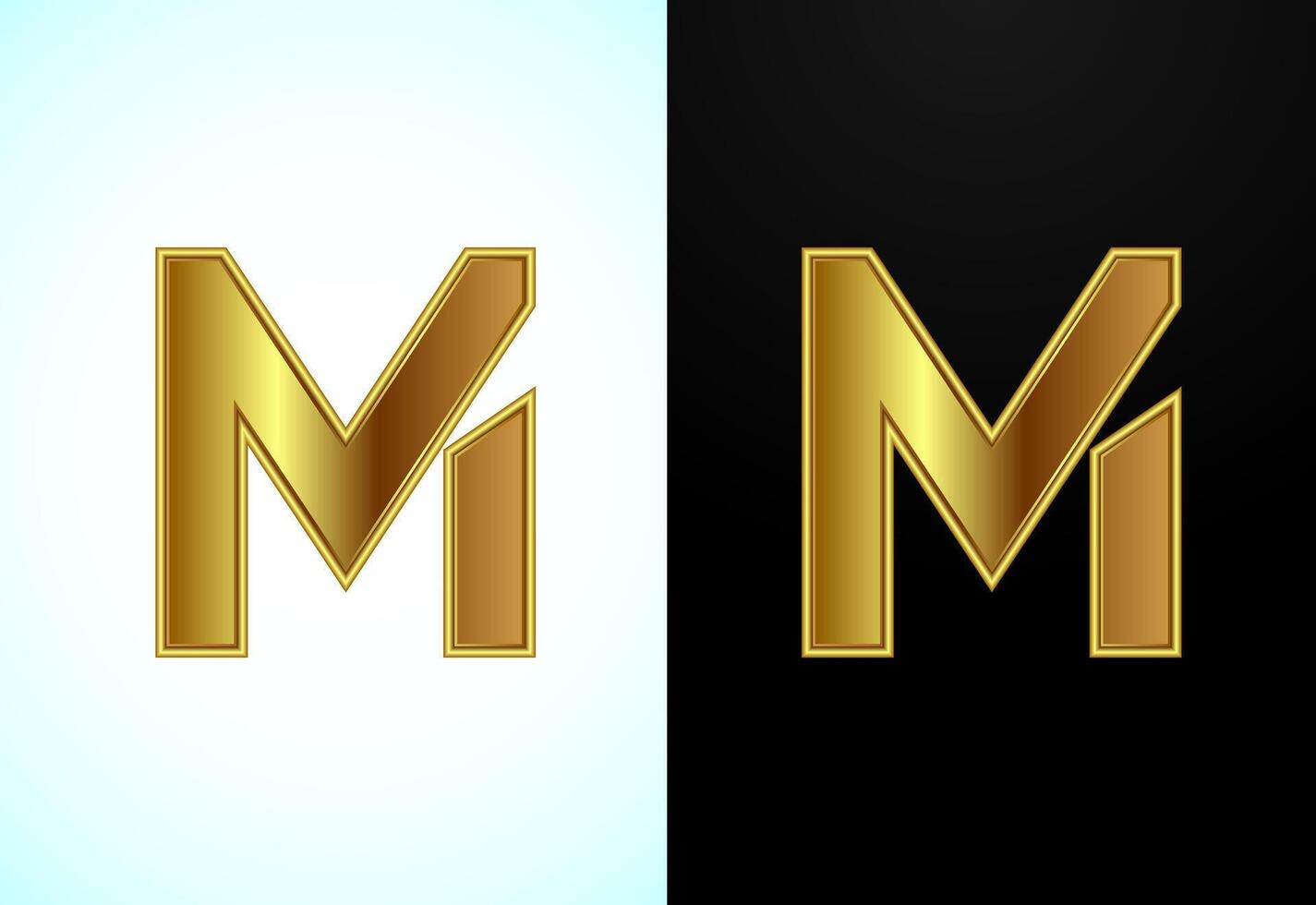 English capital letter M in gold color. Graphic alphabet symbol for corporate business identity vector