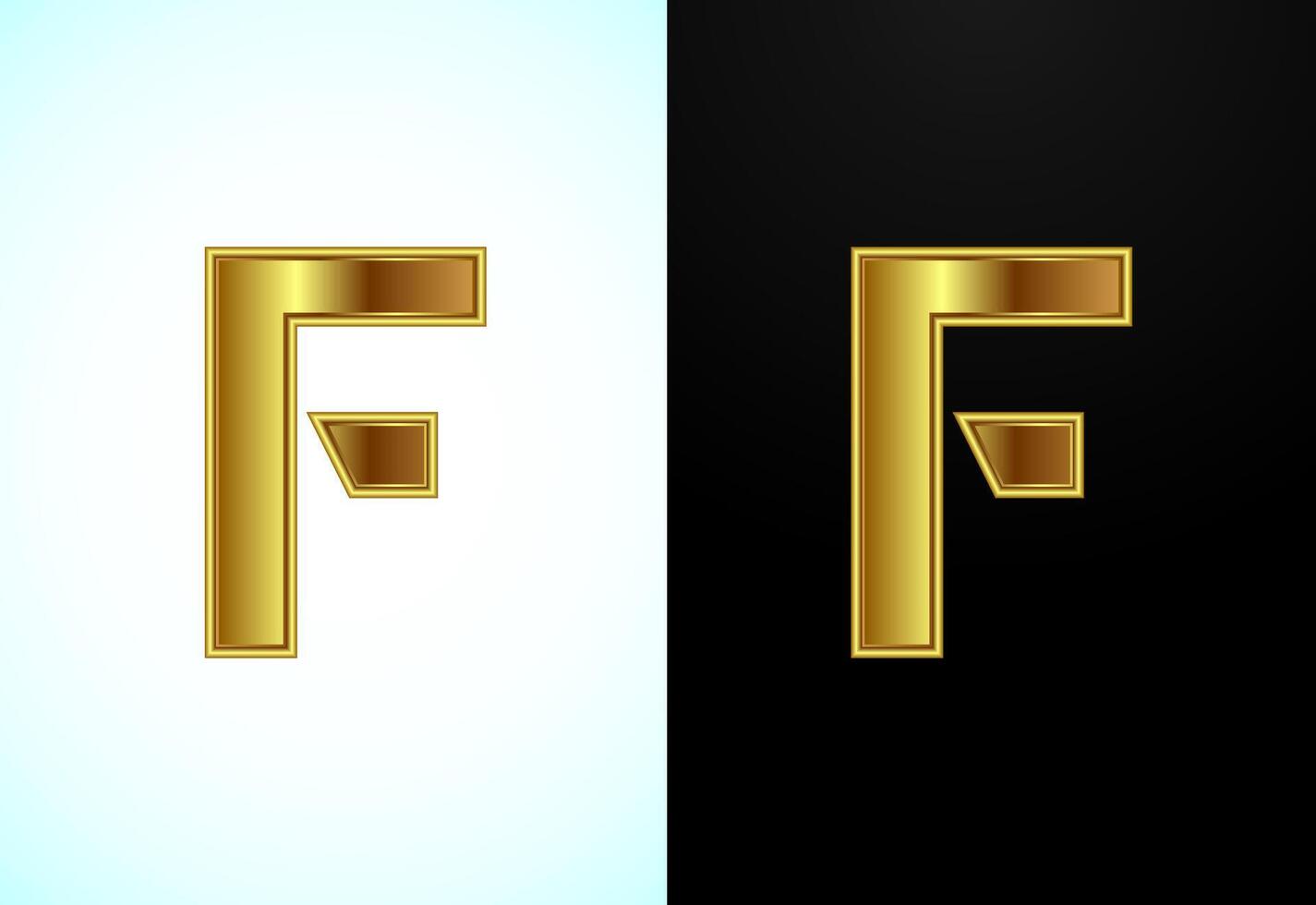 English capital letter F in gold color. Graphic alphabet symbol for corporate business identity vector