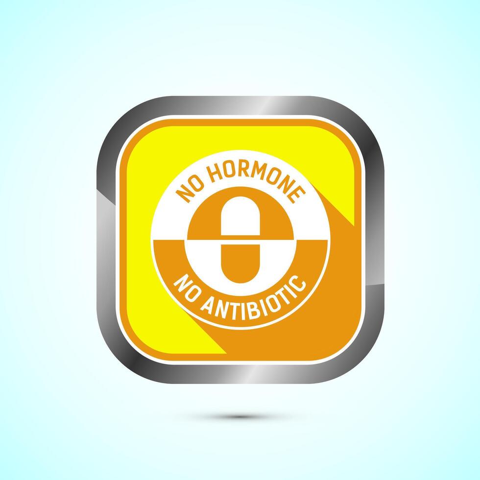 Antibiotic free icon design illustration, No antibiotic label. Organic, healthy, natural, Yellow shadow button design vector