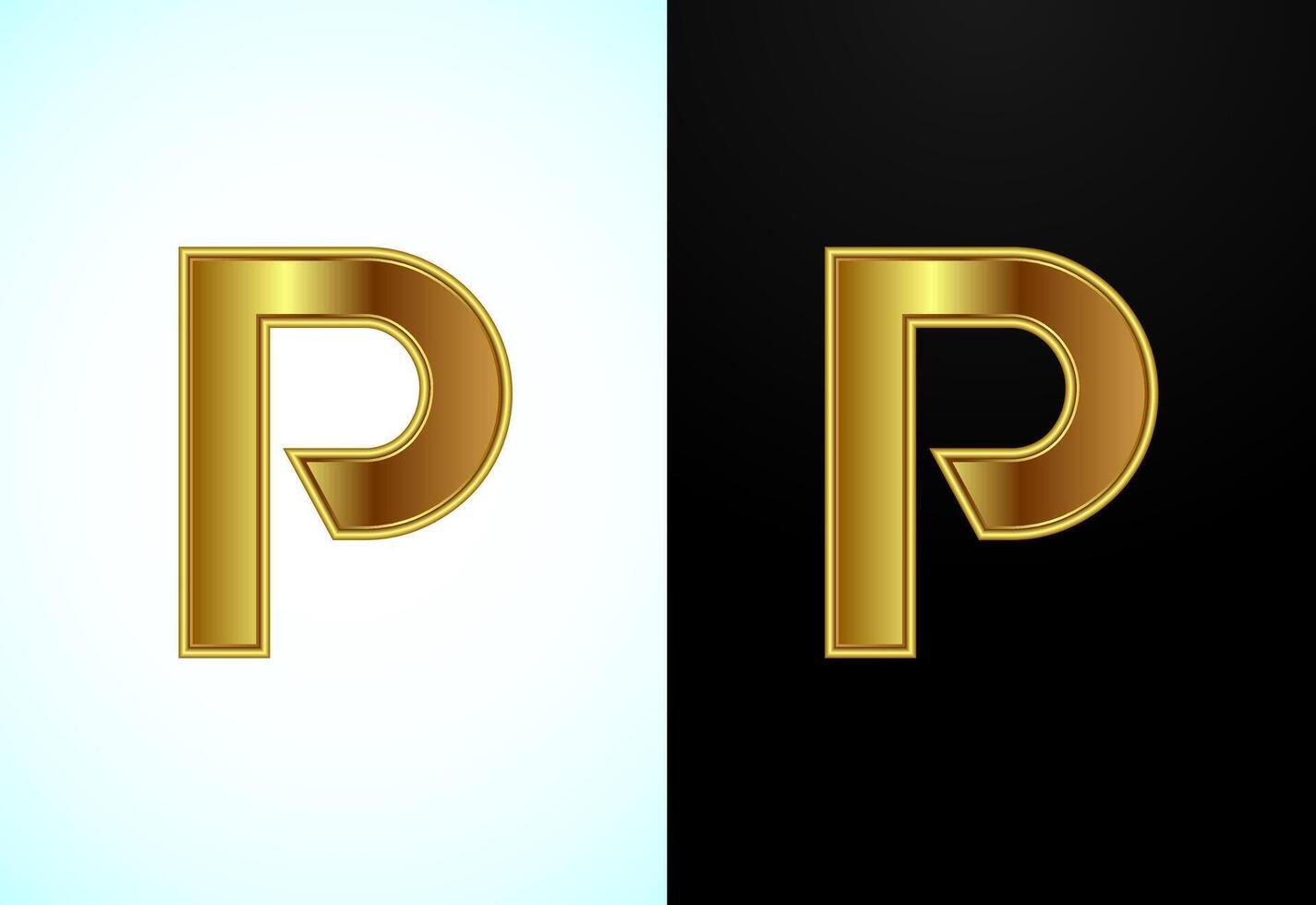 English capital letter P in gold color. Graphic alphabet symbol for corporate business identity vector