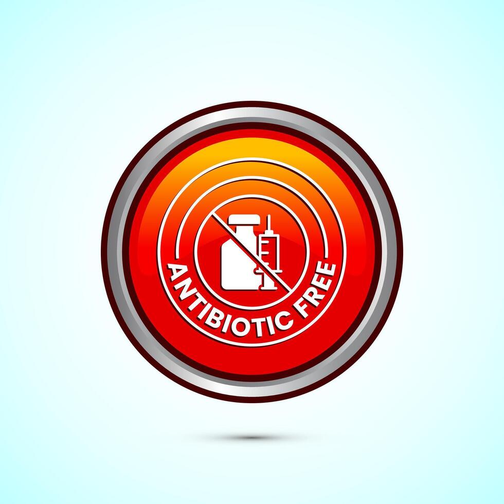 Antibiotic free icon design illustration, No antibiotic label. Organic, healthy, natural, Orange color round button design vector