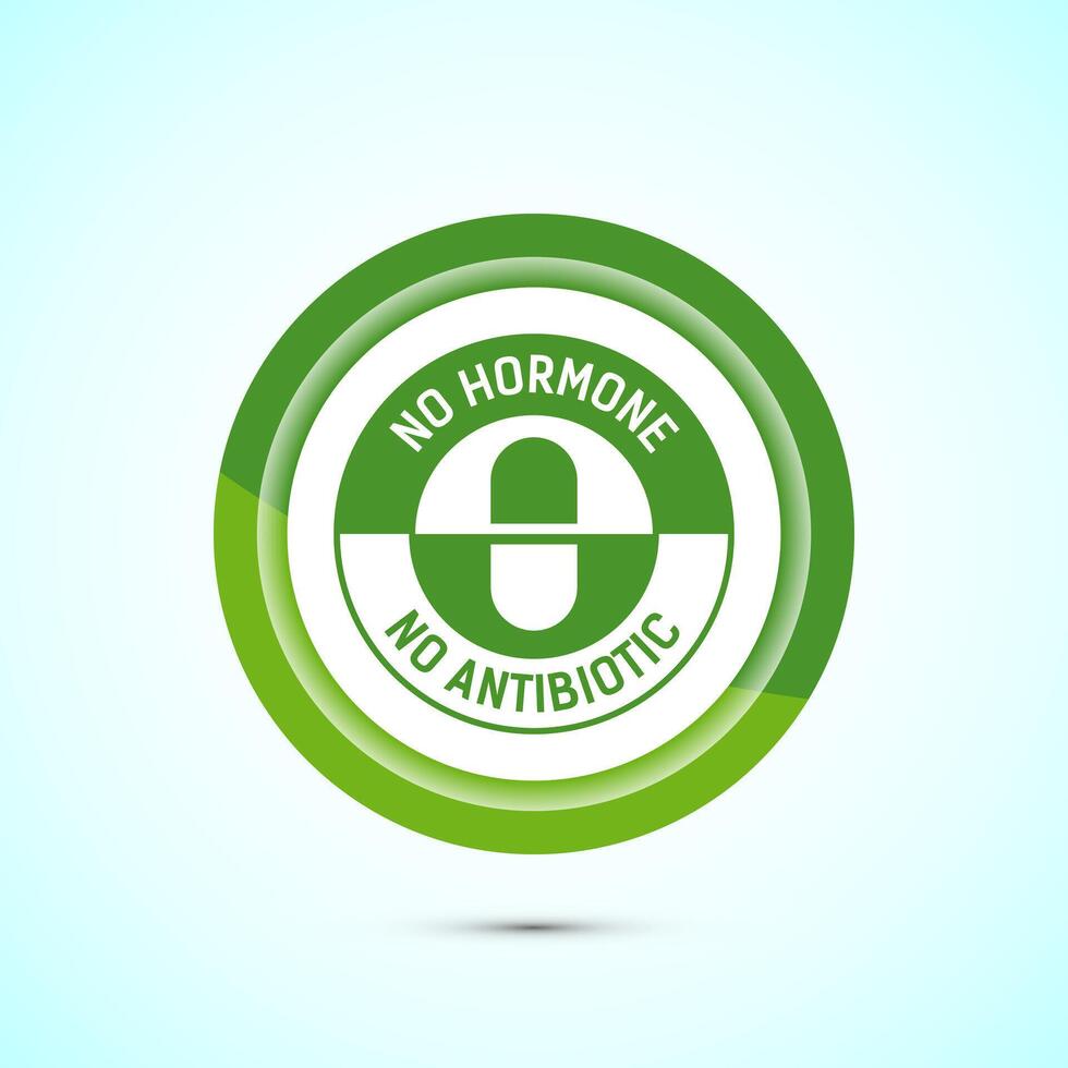 Antibiotic free icon design illustration, No antibiotic label. Organic, healthy, natural, Green color button design vector