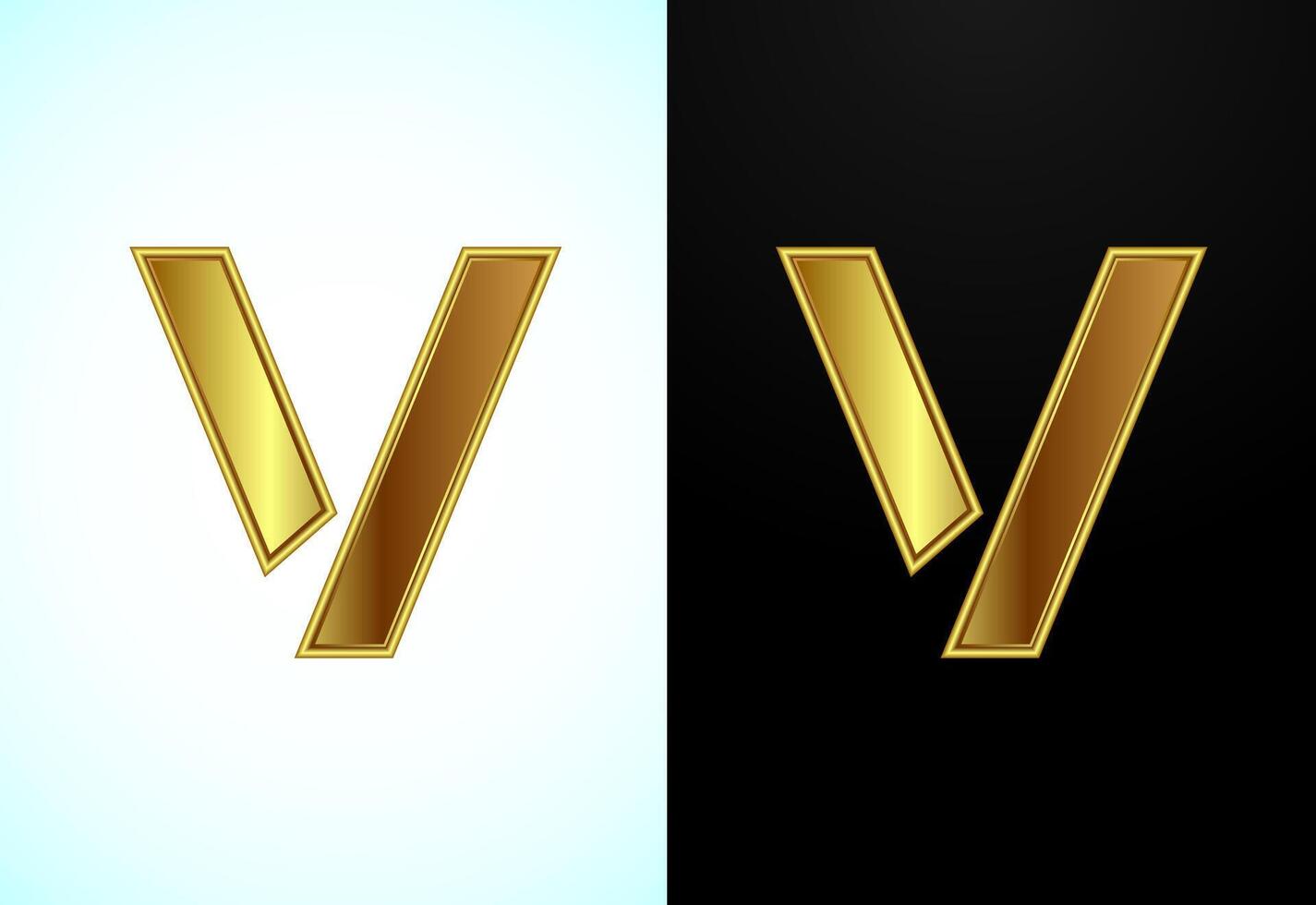 English capital letter V in gold color. Graphic alphabet symbol for corporate business identity vector