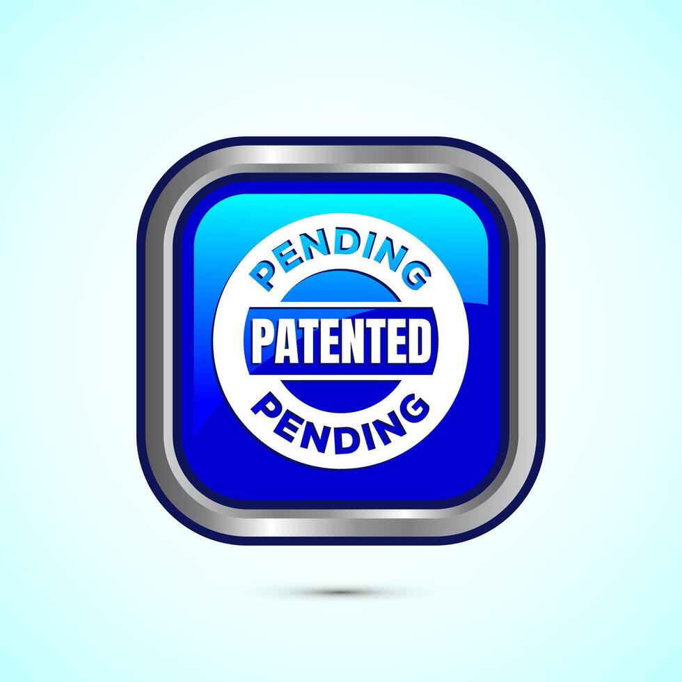 Patent pending icon design illustration, patent pending logo, badge, seal emblem, Blue color square button design vector