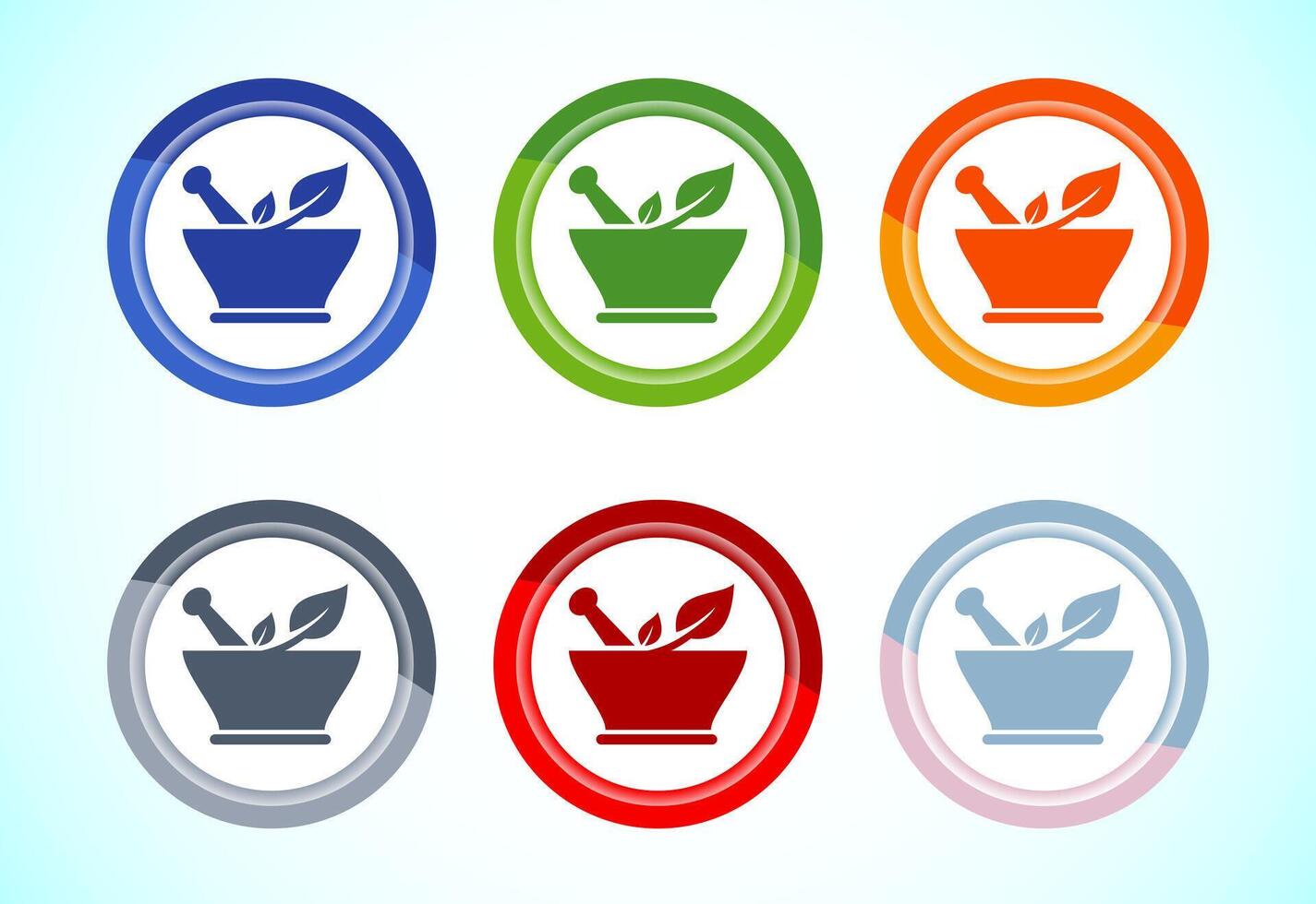 Mortar icon design. Pharmacy sign symbol for app, website, and logo. 6 color button design set vector