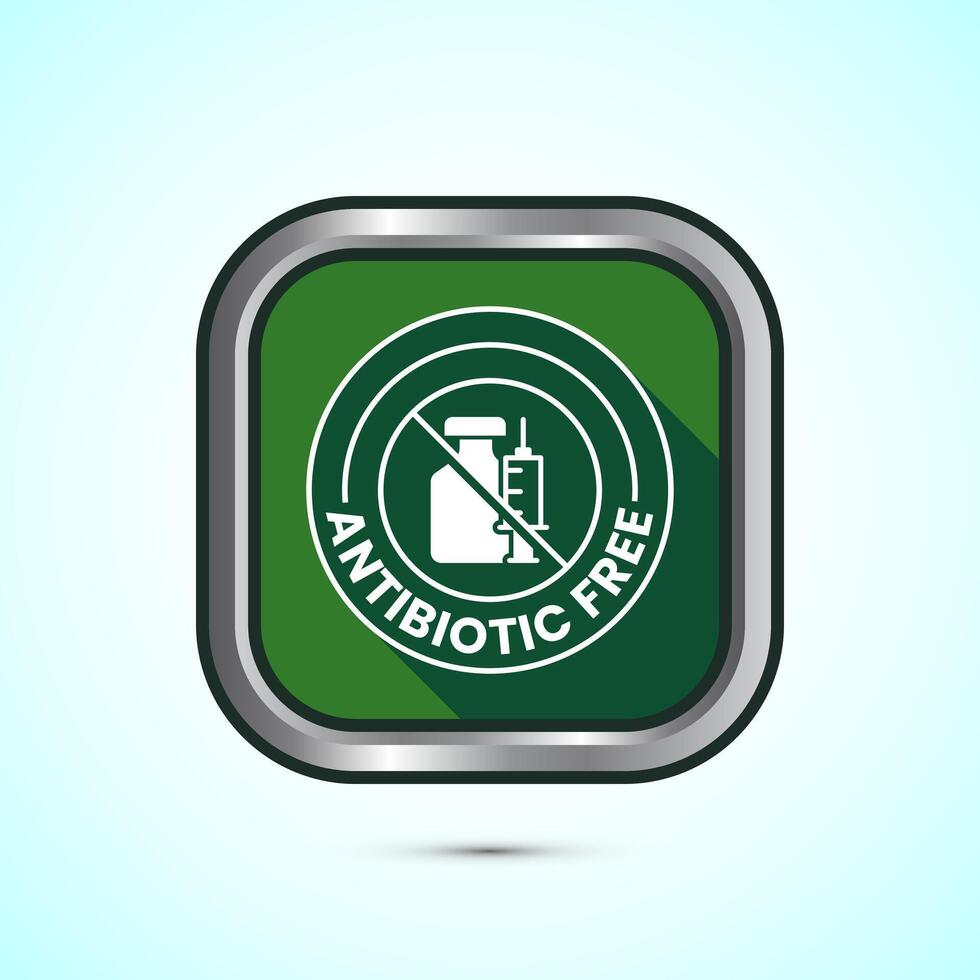 Antibiotic free icon design illustration, No antibiotic label. Organic, healthy, natural, Green shadow button design vector