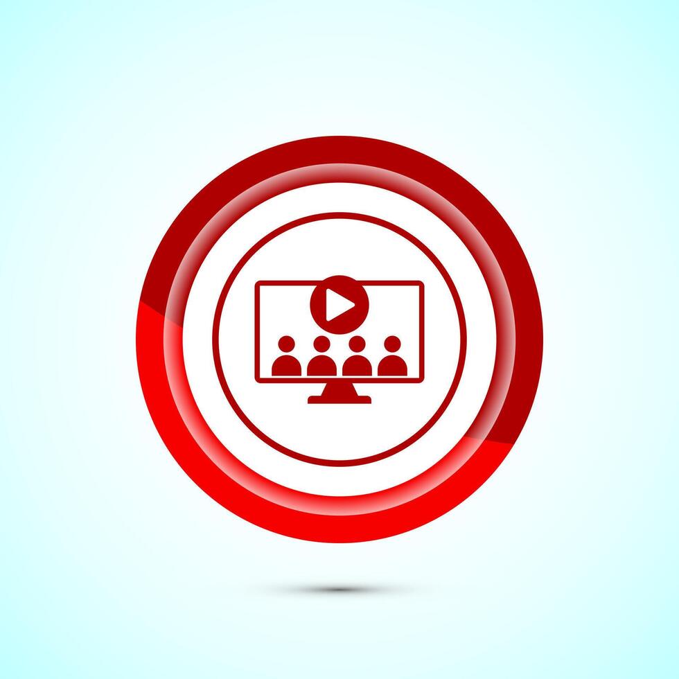 lectures icon design illustration, conference icon, Online seminar sign, Red color button design vector