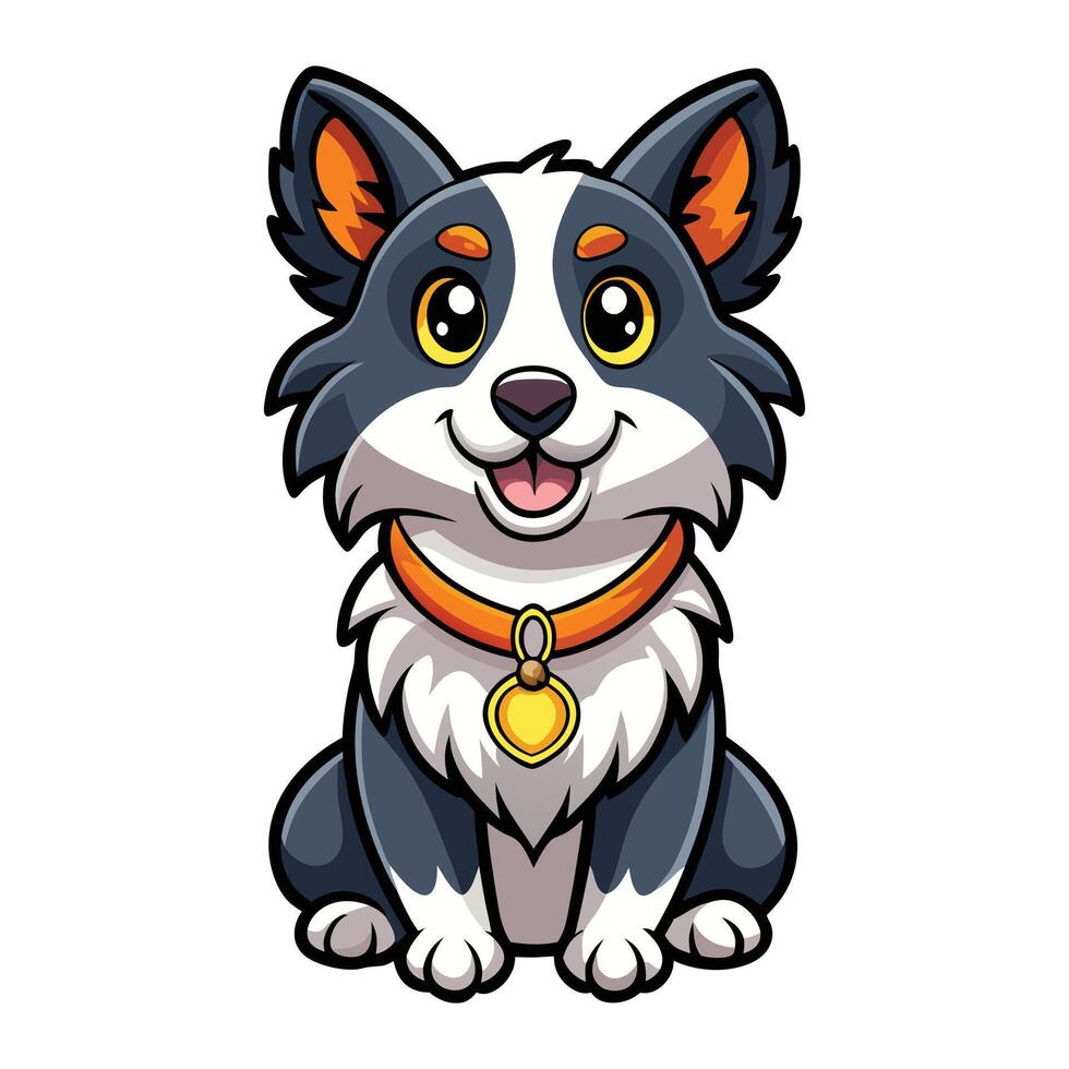 Cute Border Collie Wearing Necklace Cartoon Sparkle Paws vector