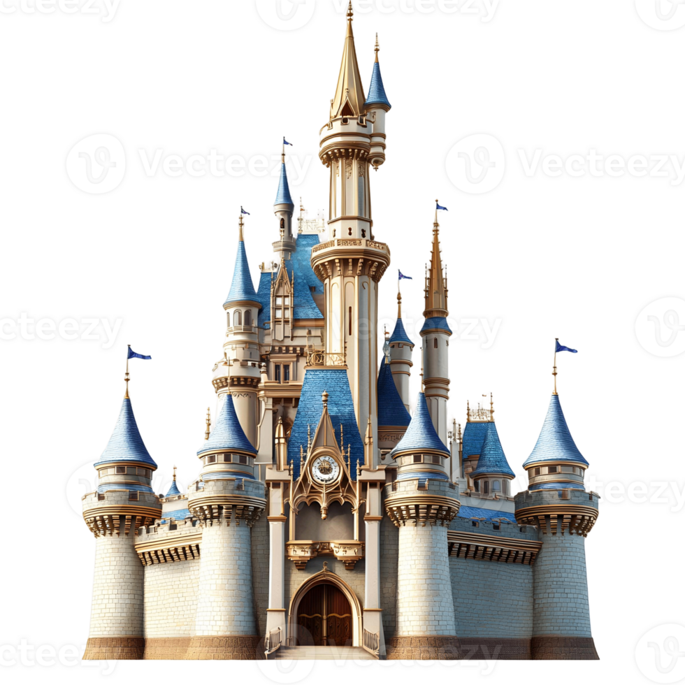 Grand Castle with Towering Spires and Flags png