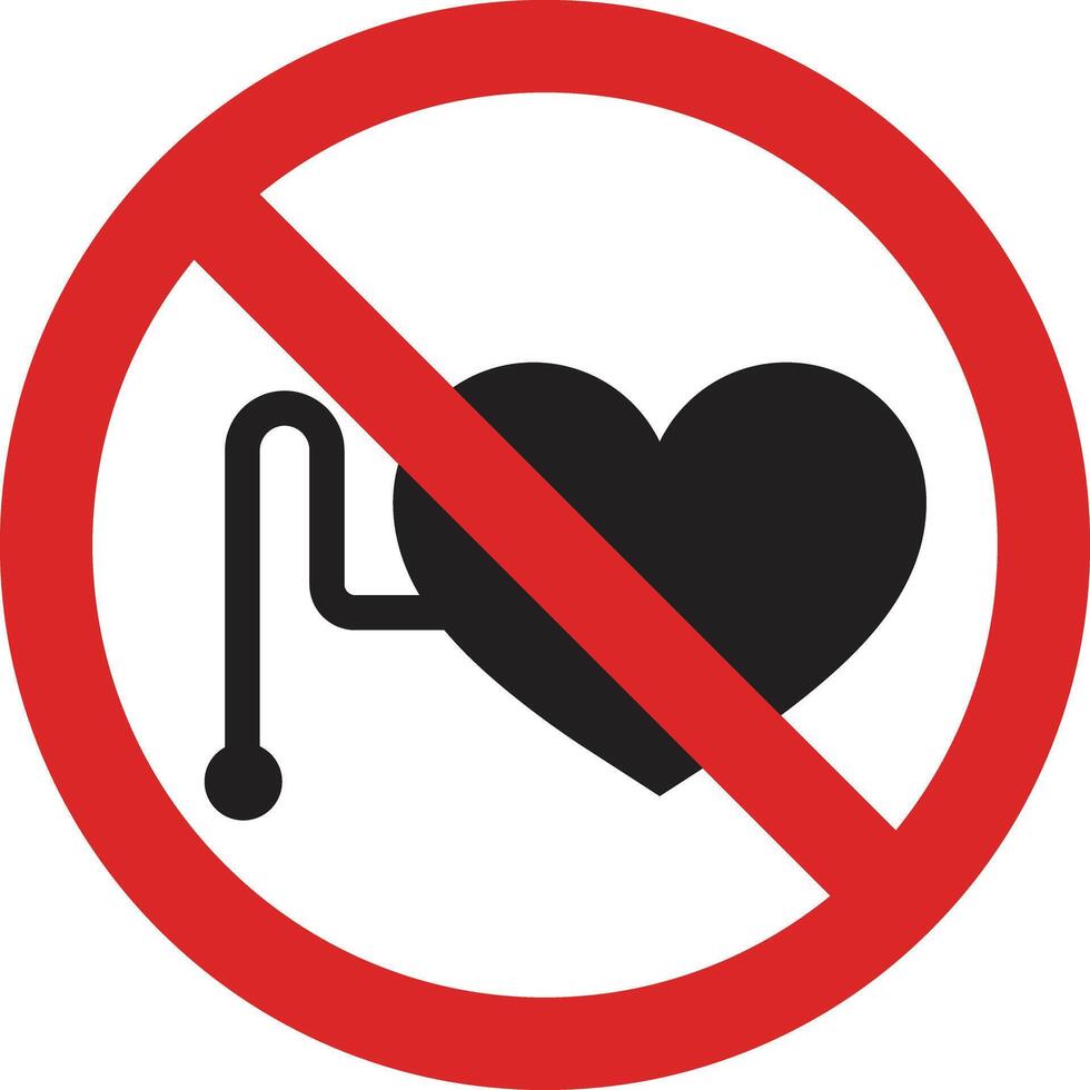 No access for persons with pacemakers sign isolated on white background . Prohibited from working people with pacemakers symbol . illustration vector