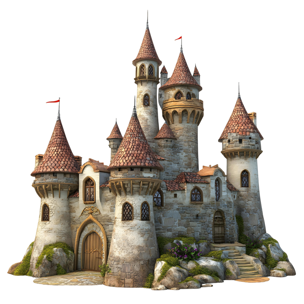 Castle with a red roof and white walls png