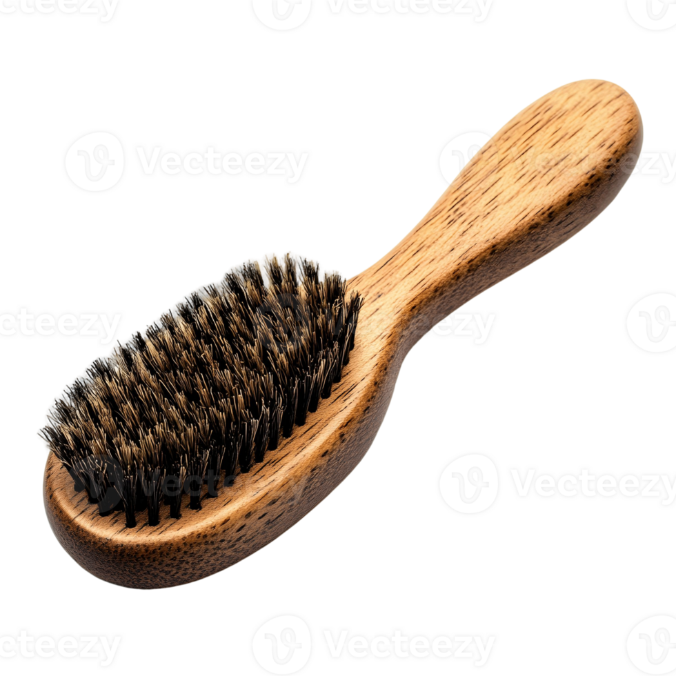 Wooden Brush with a Brown Handle and Dual Colored Bristles png