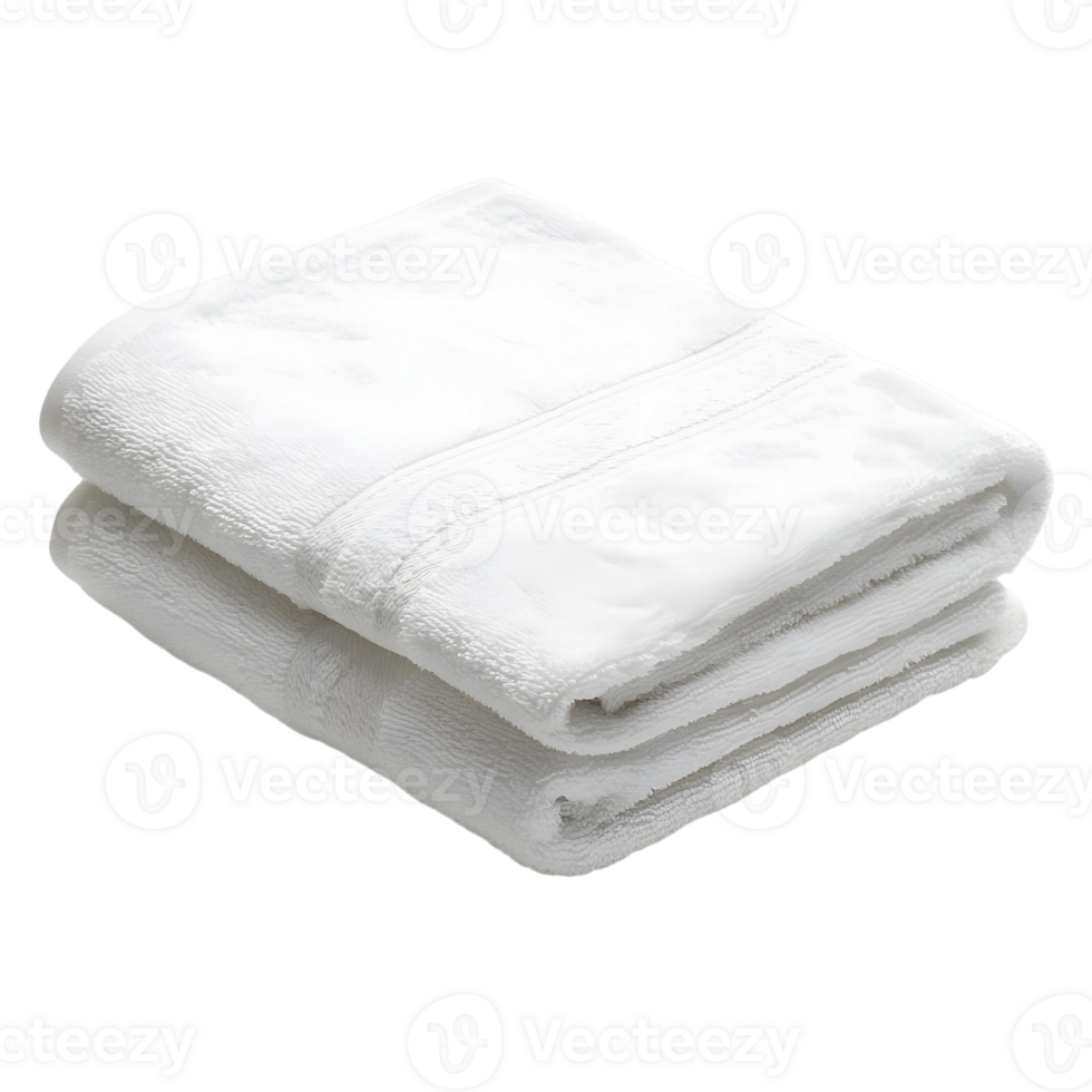 Two white towels are folded and placed on a transparent background png