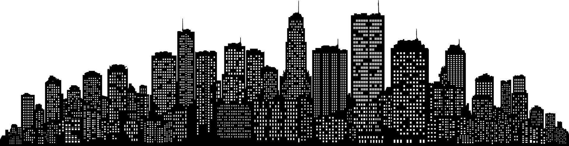 black silhouette of a big city with white windows without background vector