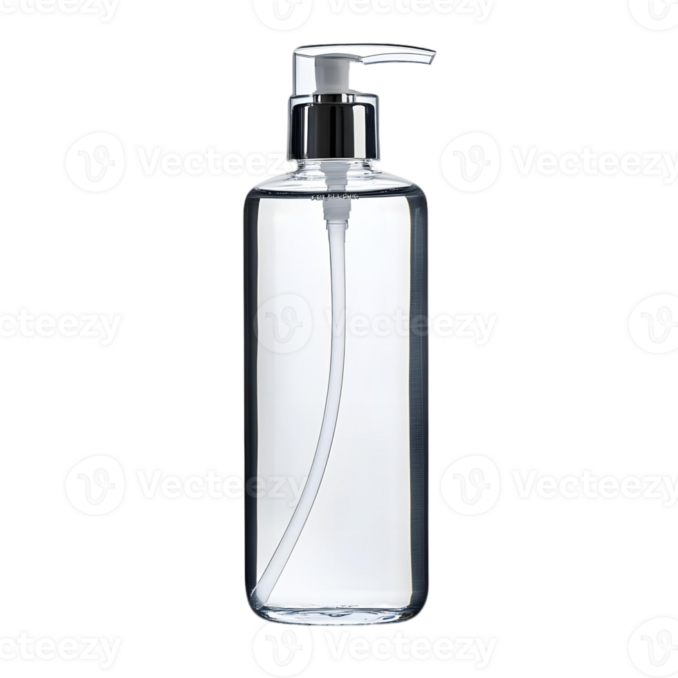 Clear Bottle with Silver Cap and White Label Displayed png