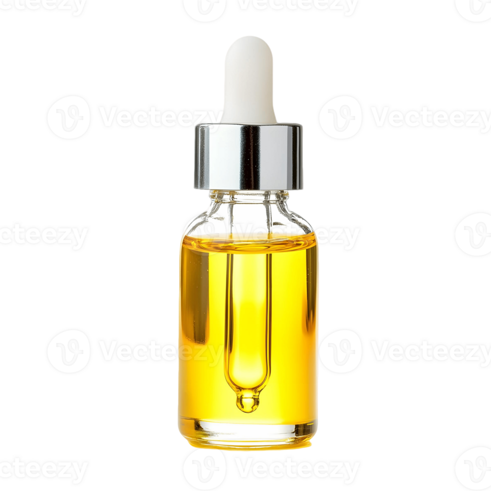 Bottle of Oil with Silver Cap Resting on Transparent Background png