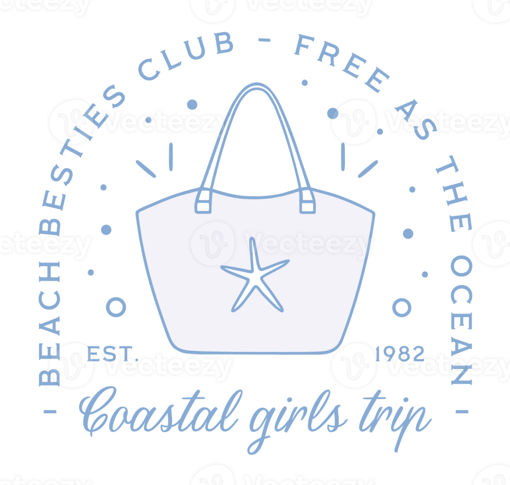 Coastal girls trip besties beach club squad crew blue aesthetic quotes matching shirt design free as the ocean sea retro vintage cowgirl summer vibes preppy girly bag drawing transparent background png