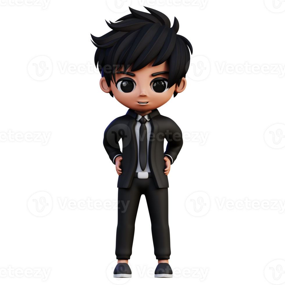 3d illustration Businessman Character Hands On Hips png