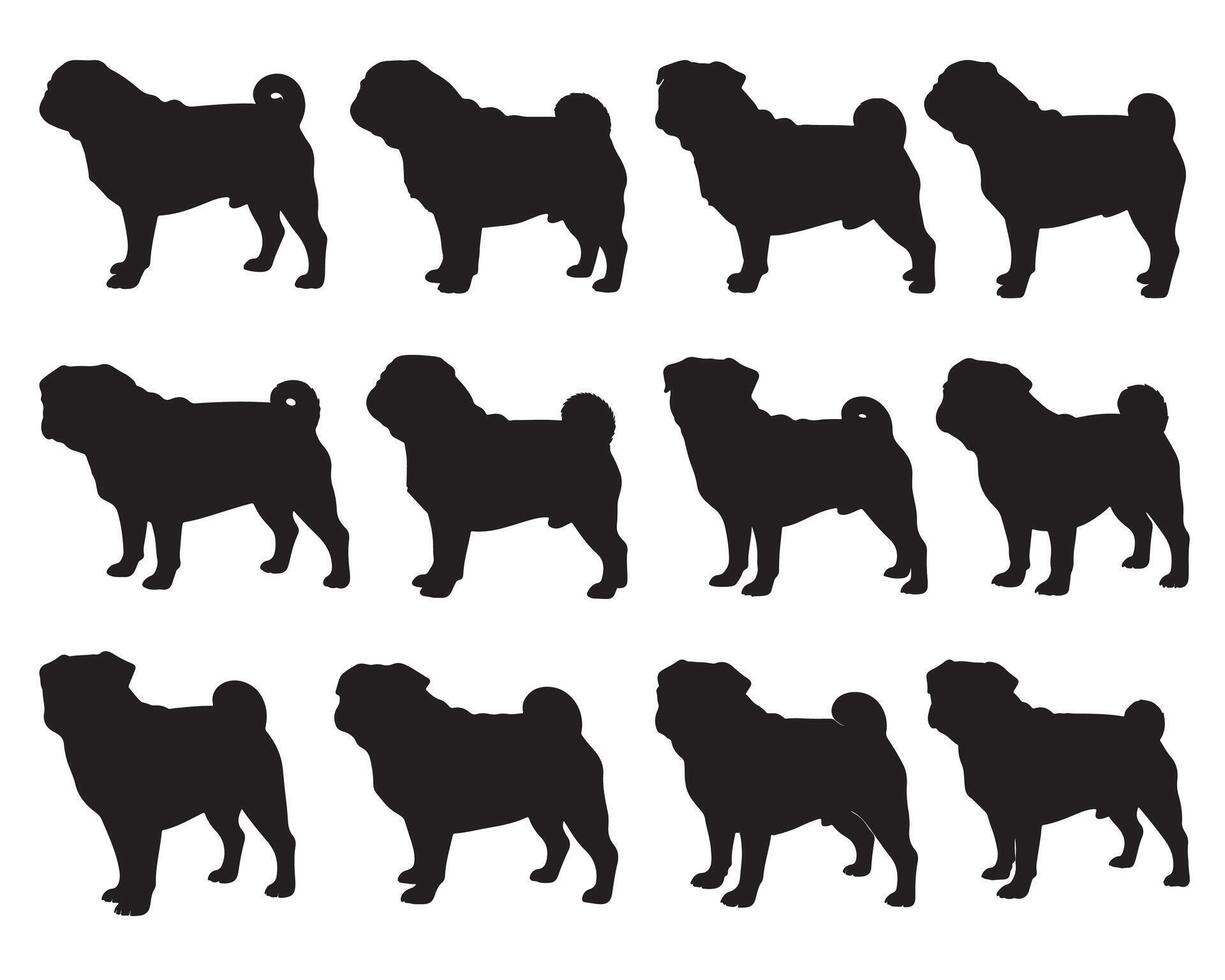 Pug Dog silhouette white background vector
