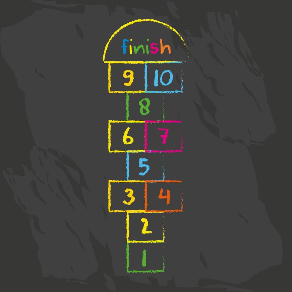 Hopscotch Game Symbol of Childhood. Childrens game drawn with chalks.playground with numbers vector