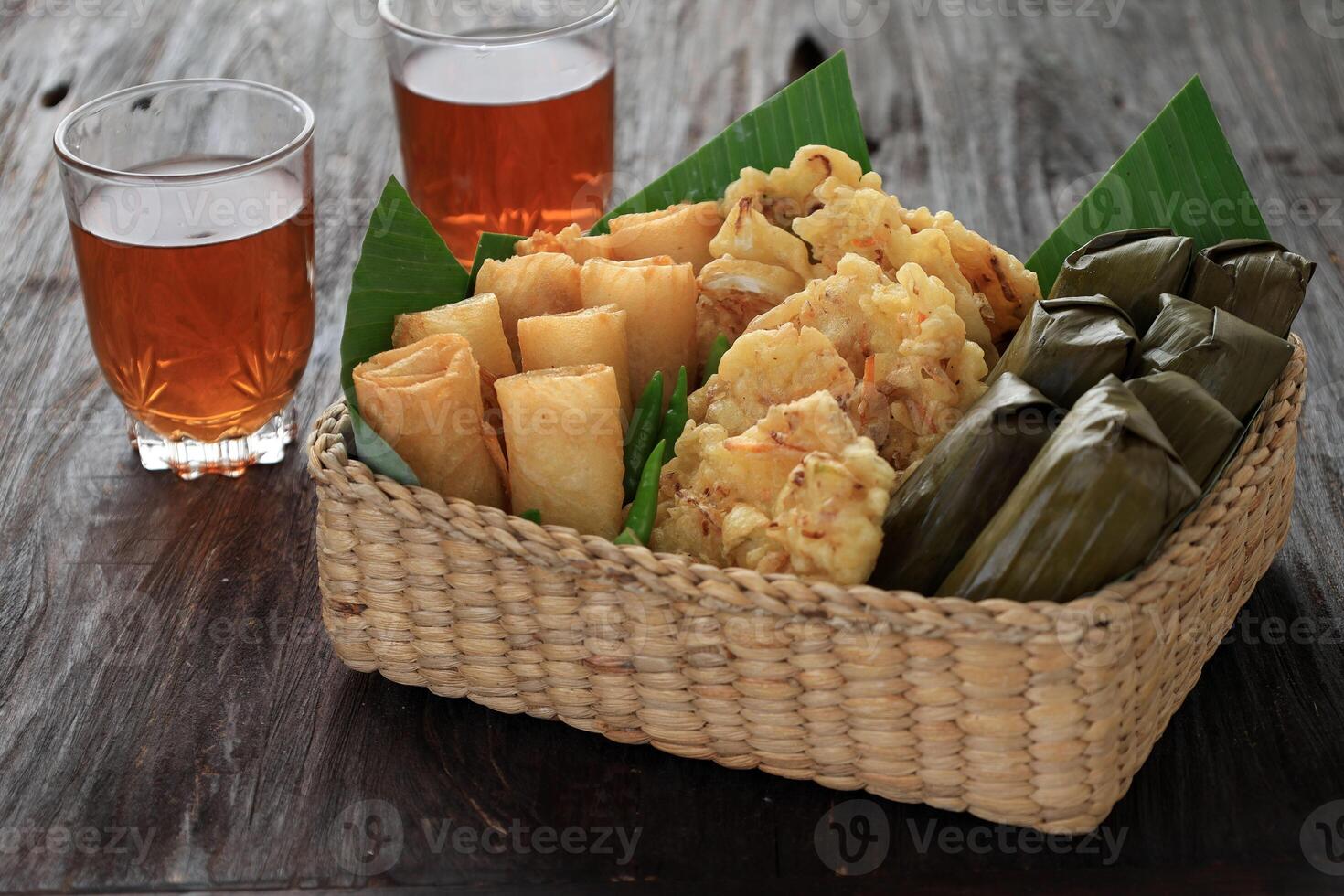 Various Indonesian Fritter, usually Eat for Snack and Breakfast with Lontong. photo