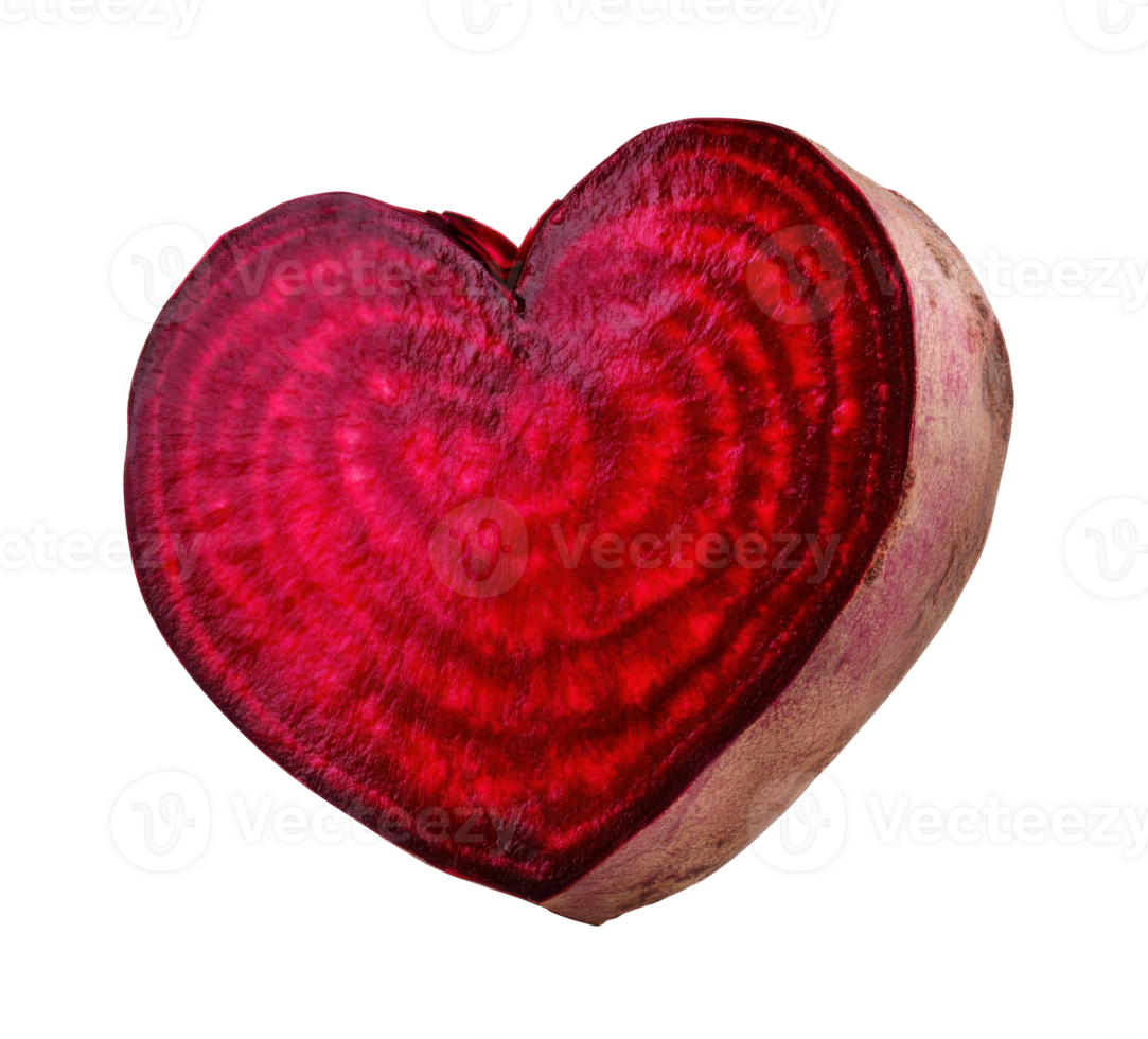 Unique heart-shaped beetroot showing vibrant red color and natural patterns found in a garden during daylight hours png
