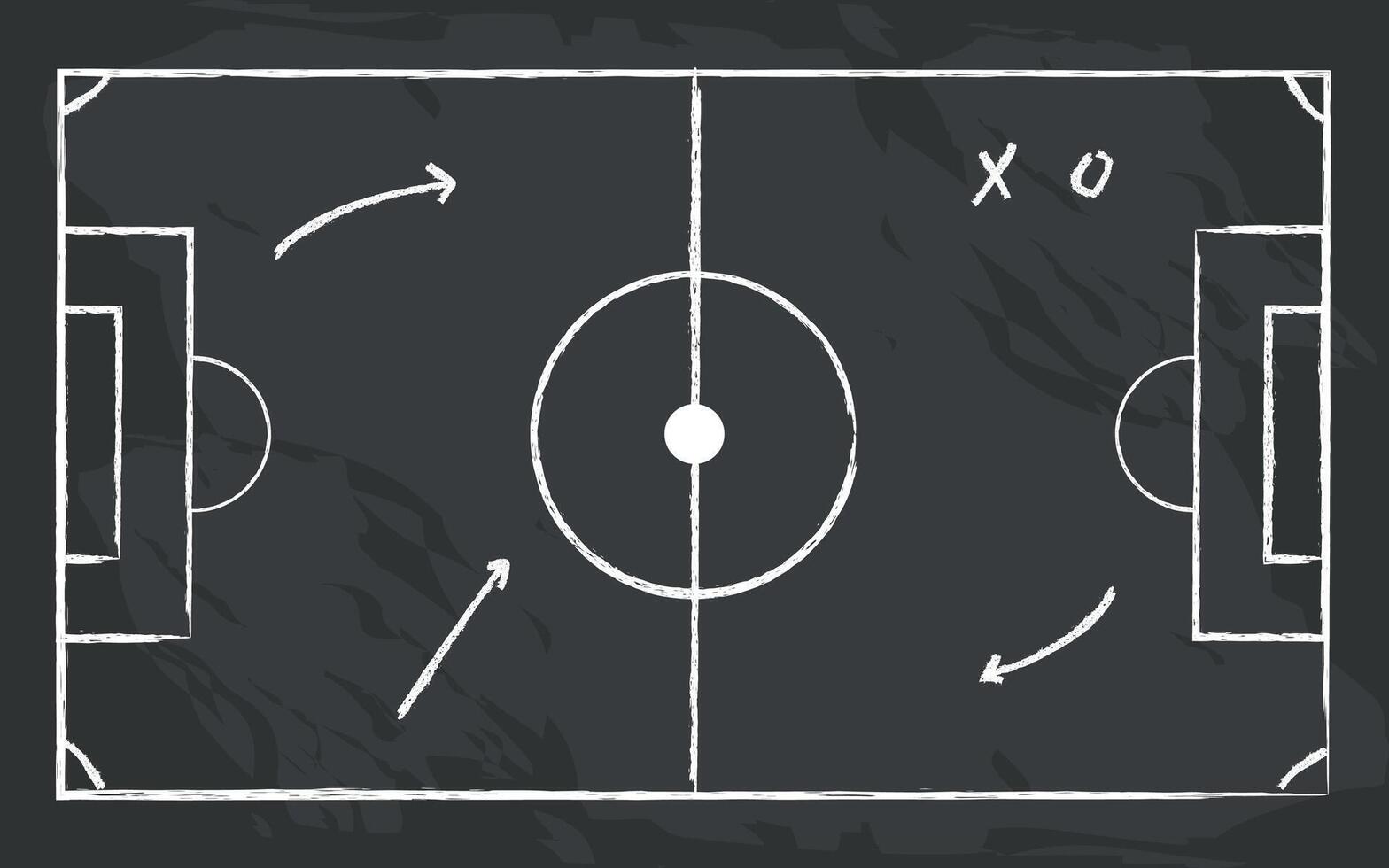 Soccer game tactical scheme with football players and strategy arrows on chalk black board vector