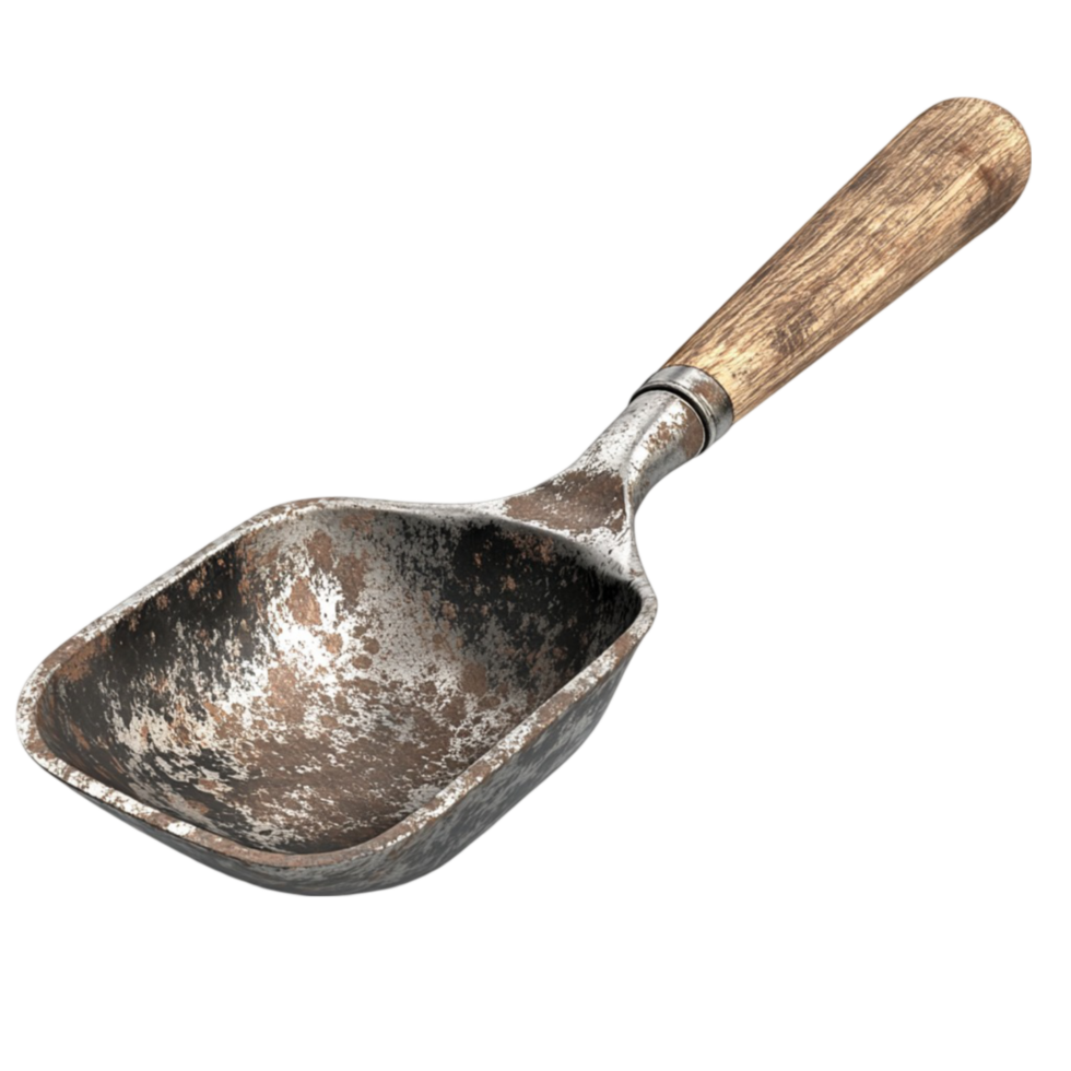 Rustic Cast Iron Spatula with Worn Handle png