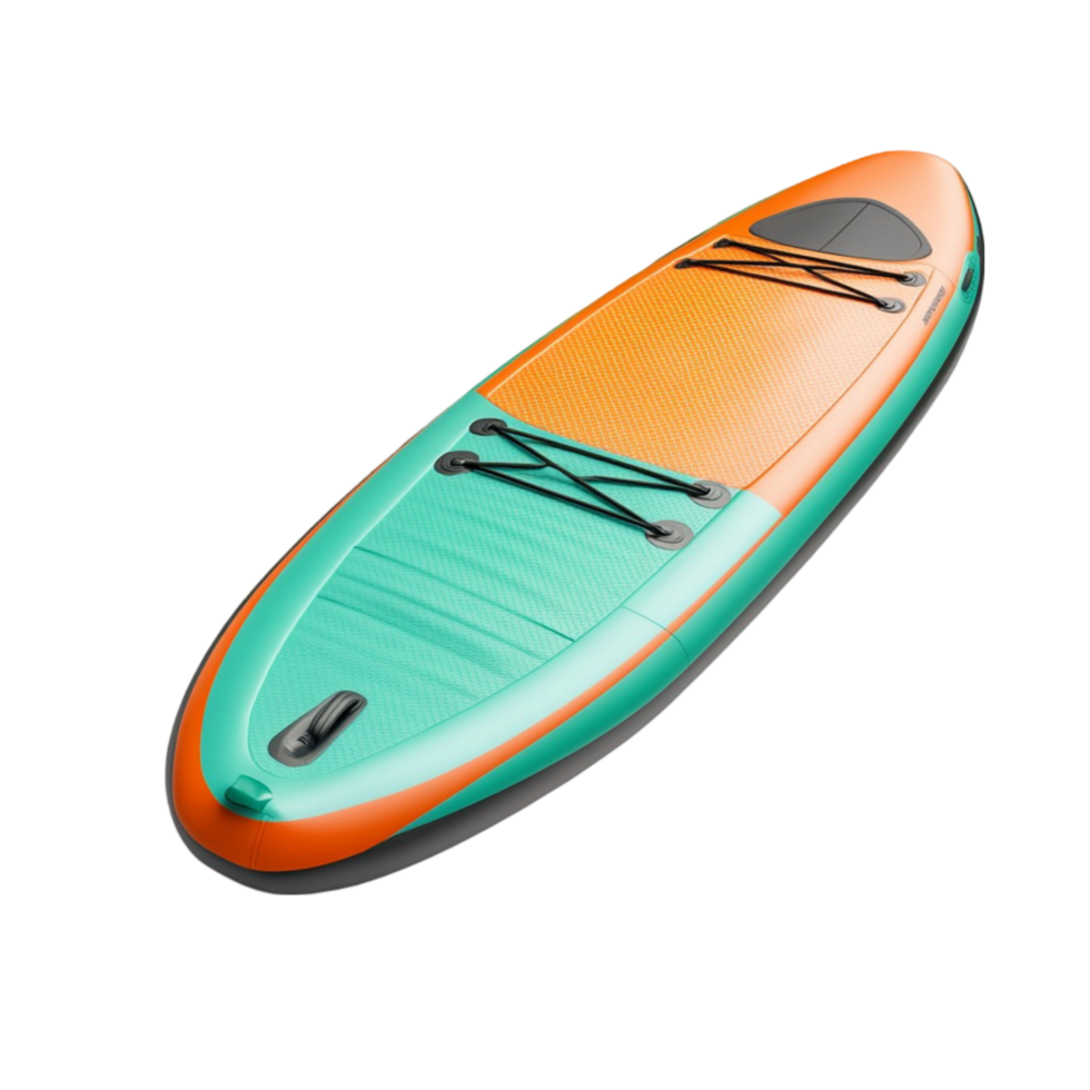 Vibrant Orange and Green Surfboard Design png
