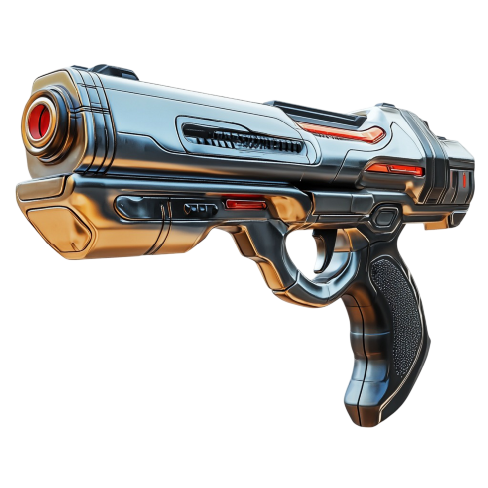 Retro Sci-Fi Space Gun with Detailed Design on Transparent Backgroun png