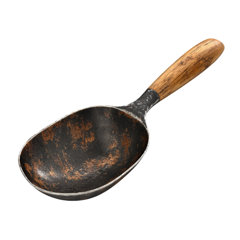 an old cast iron spatula on a transparent background png