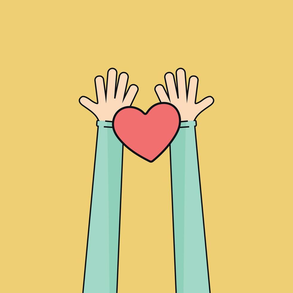 Hands holding the heart on a white background. illustration. Place for your text. vector