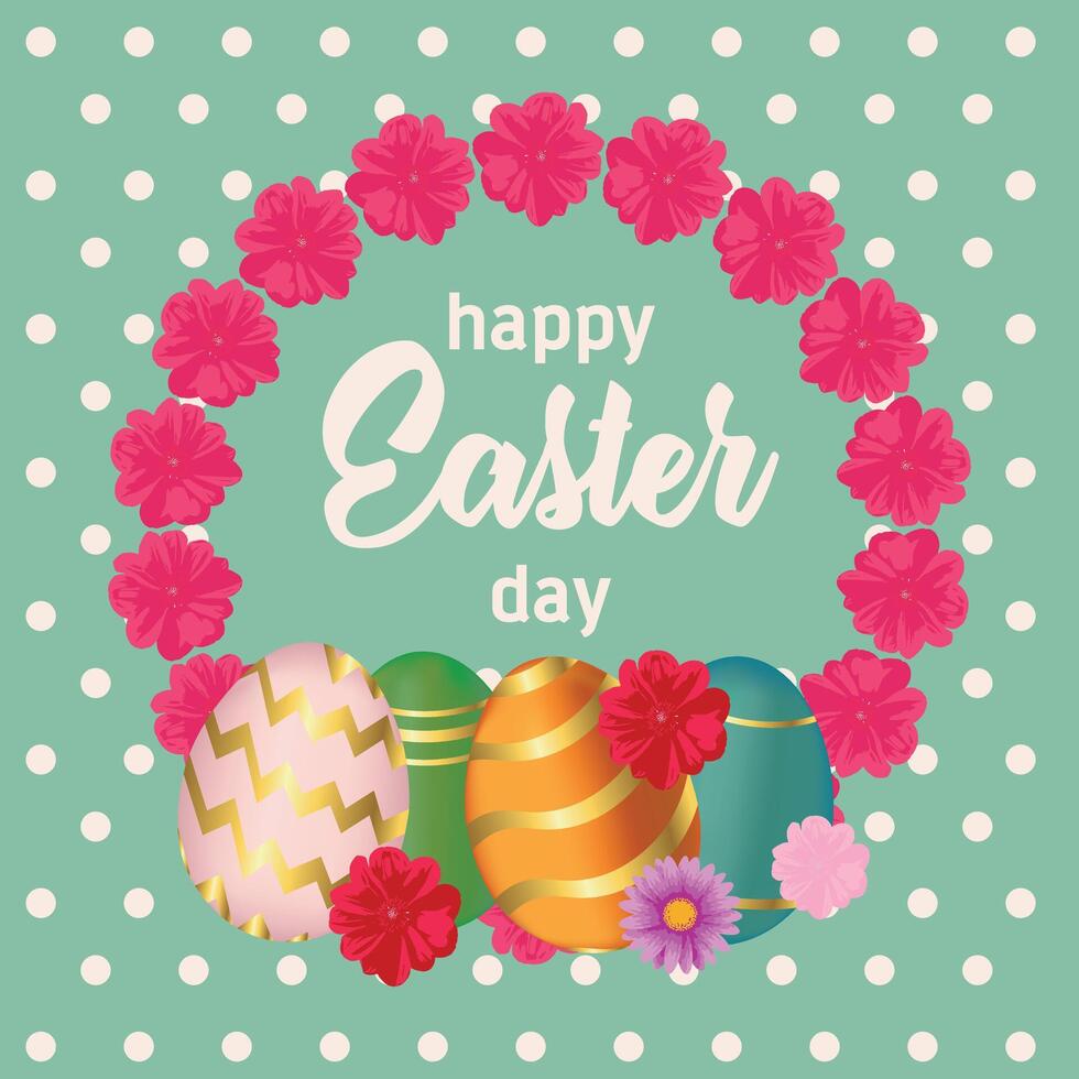 Easter sale with beautiful colorful spring flowers and eggs. vector