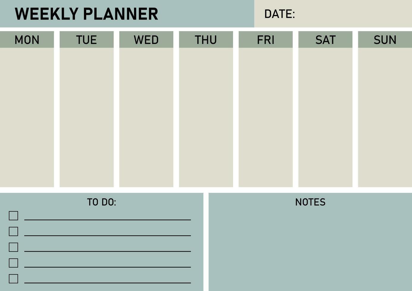 Printable Basic Weekly Planer. Monthly planer blank template vector