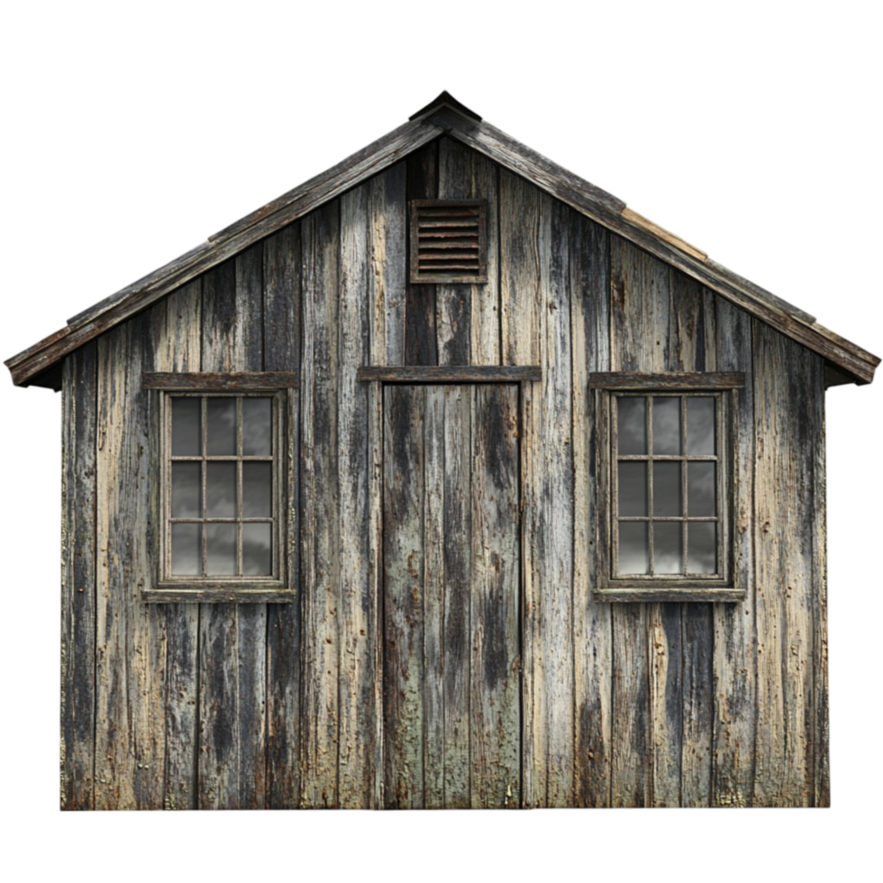 Rustic Wooden Cabin with Windows on Transparent Background png