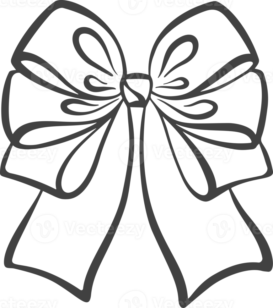 Outline bow with ribbon knot. Black line sketch style illustration. Cute vintage hand drawn silhouette perfect for holidays, gifts and decorative designs. png