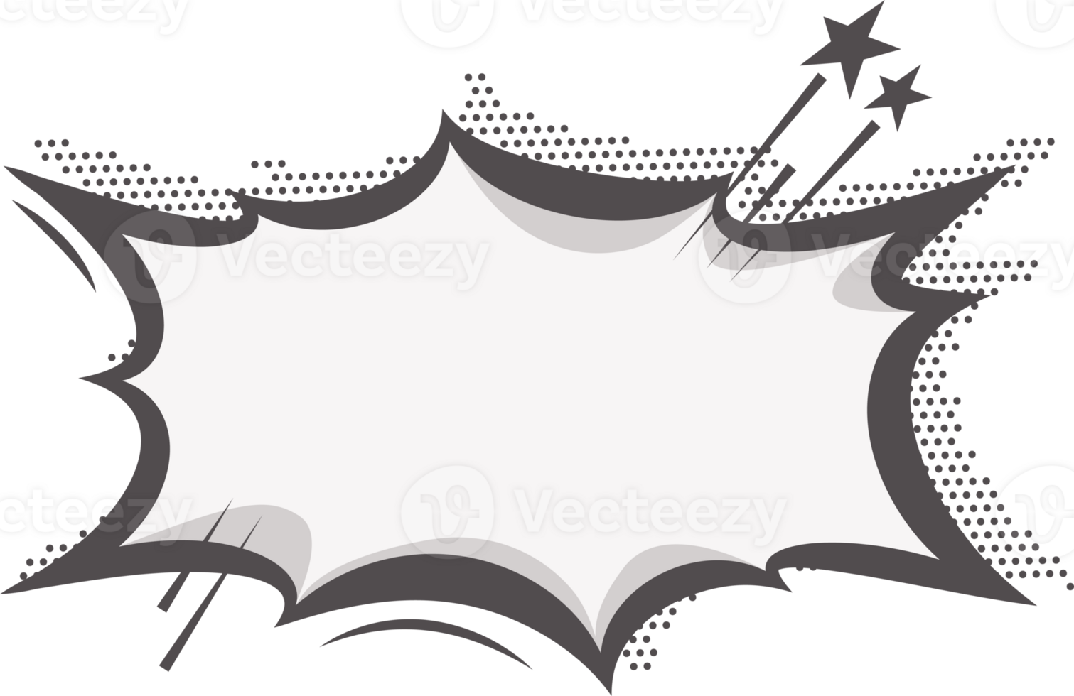 Manga speech bubble for text. Comic frame with pop art halftone dotted effect. Balloon chat shape for dialog. Cloud for shock shout and scream action messages. Irregular cartoon decoration png