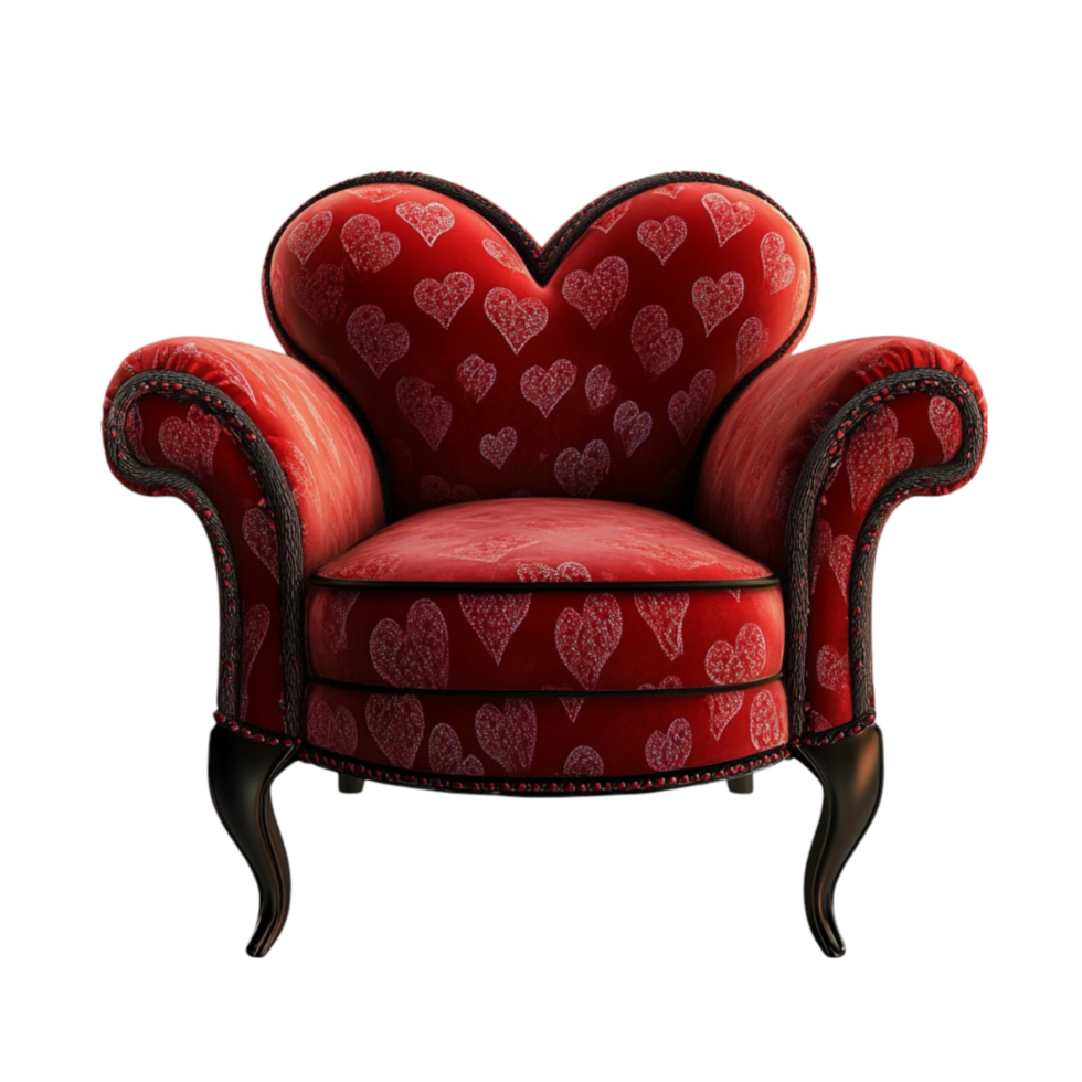 a red chair with heart pattern on it png