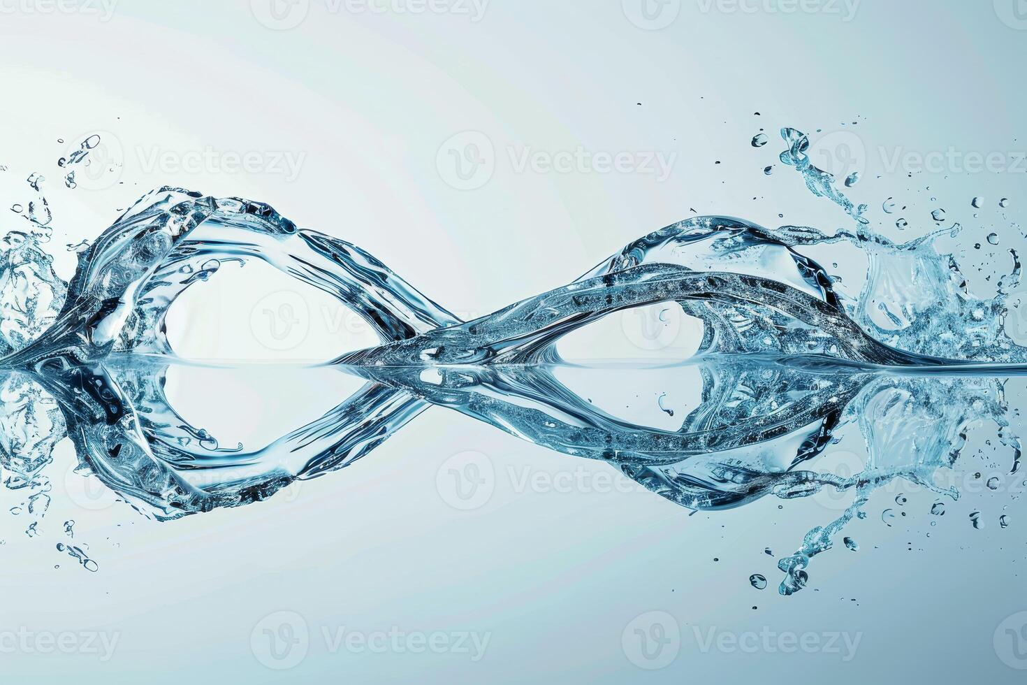Water splashes and arcs beautifully, forming unique patterns against a light blue backdrop, capturing the essence of fluid dynamics and elegance photo