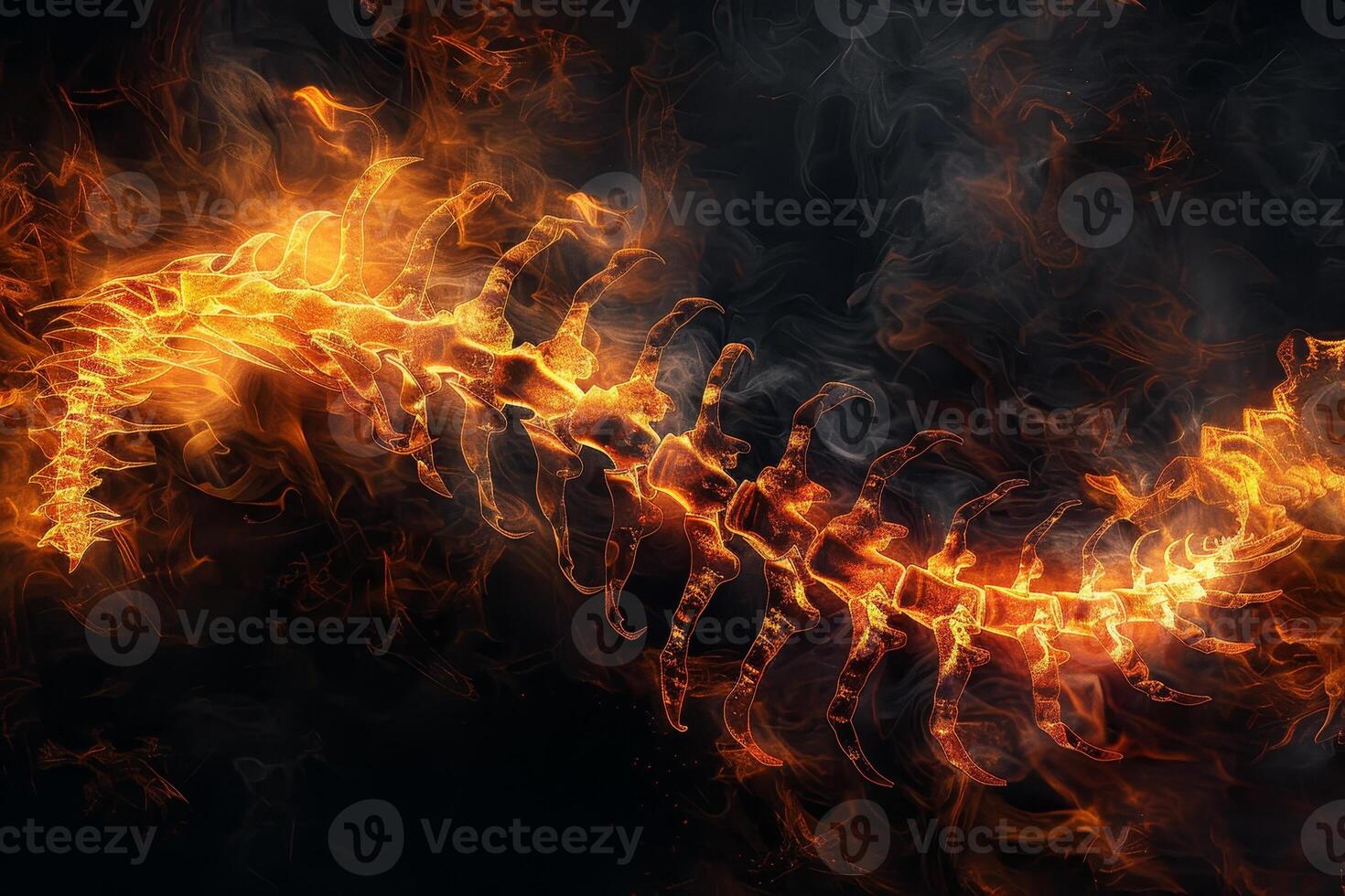 The artwork depicts a glowing spine, intricately detailed and seemingly alive, surrounded by swirling dark smoke, creating a mystical atmosphere photo