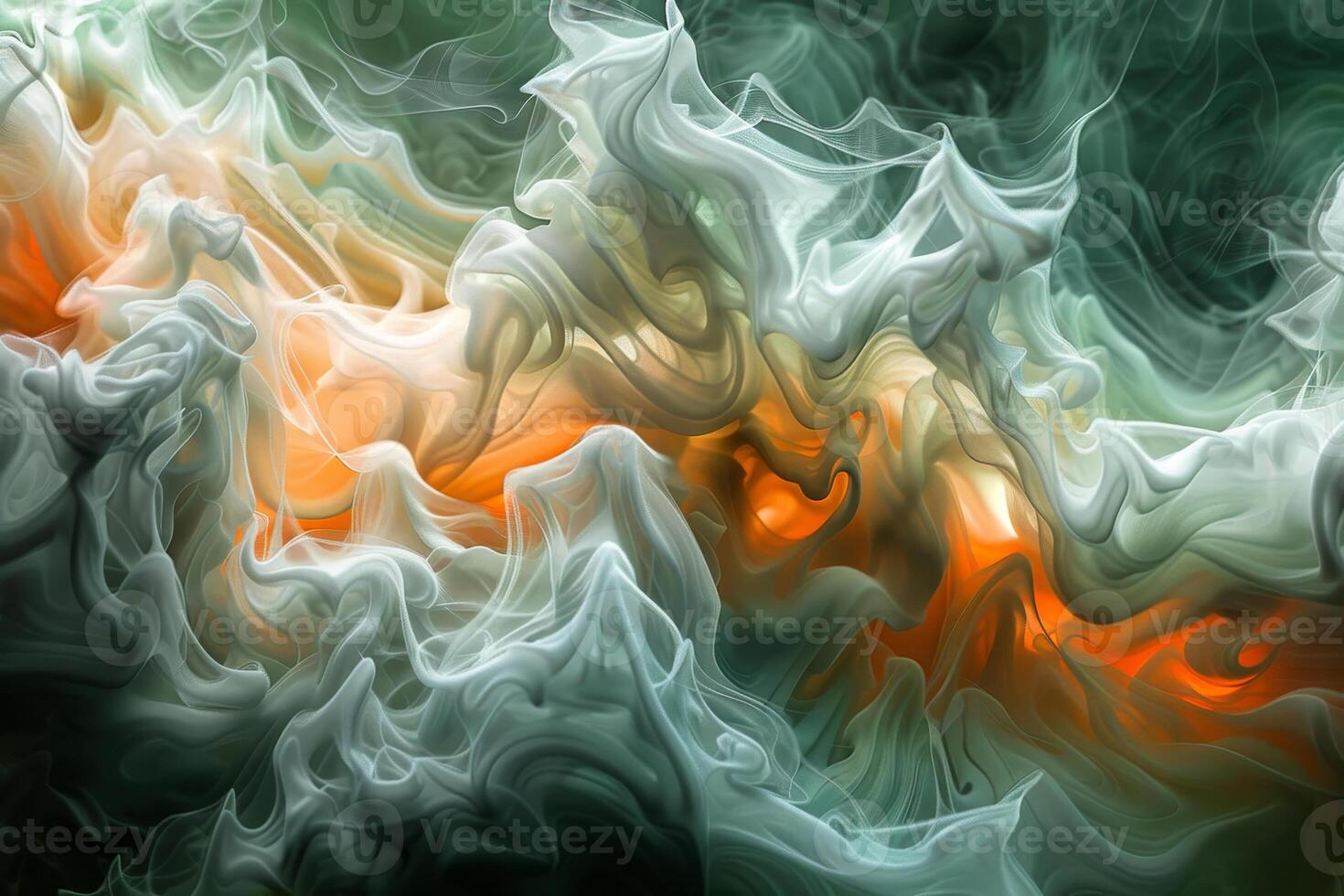 Colorful abstract patterns twist and flow seamlessly, blending shades of orange, green, and white. The design evokes a sense of movement and fluidity photo