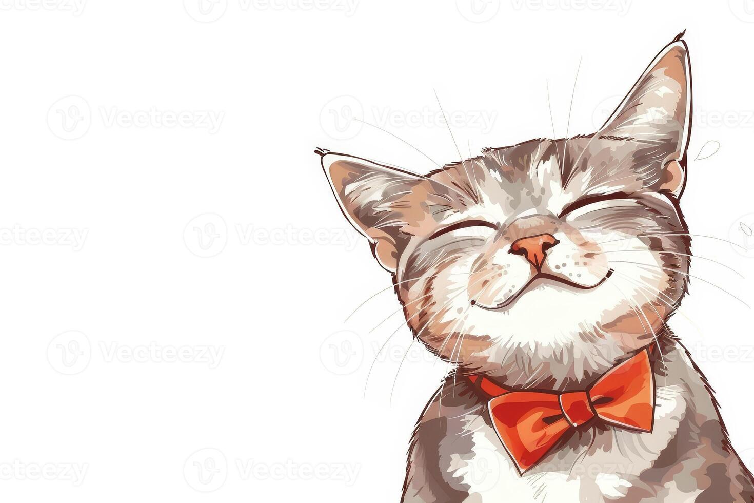 A cat with a red bow tie is smiling photo