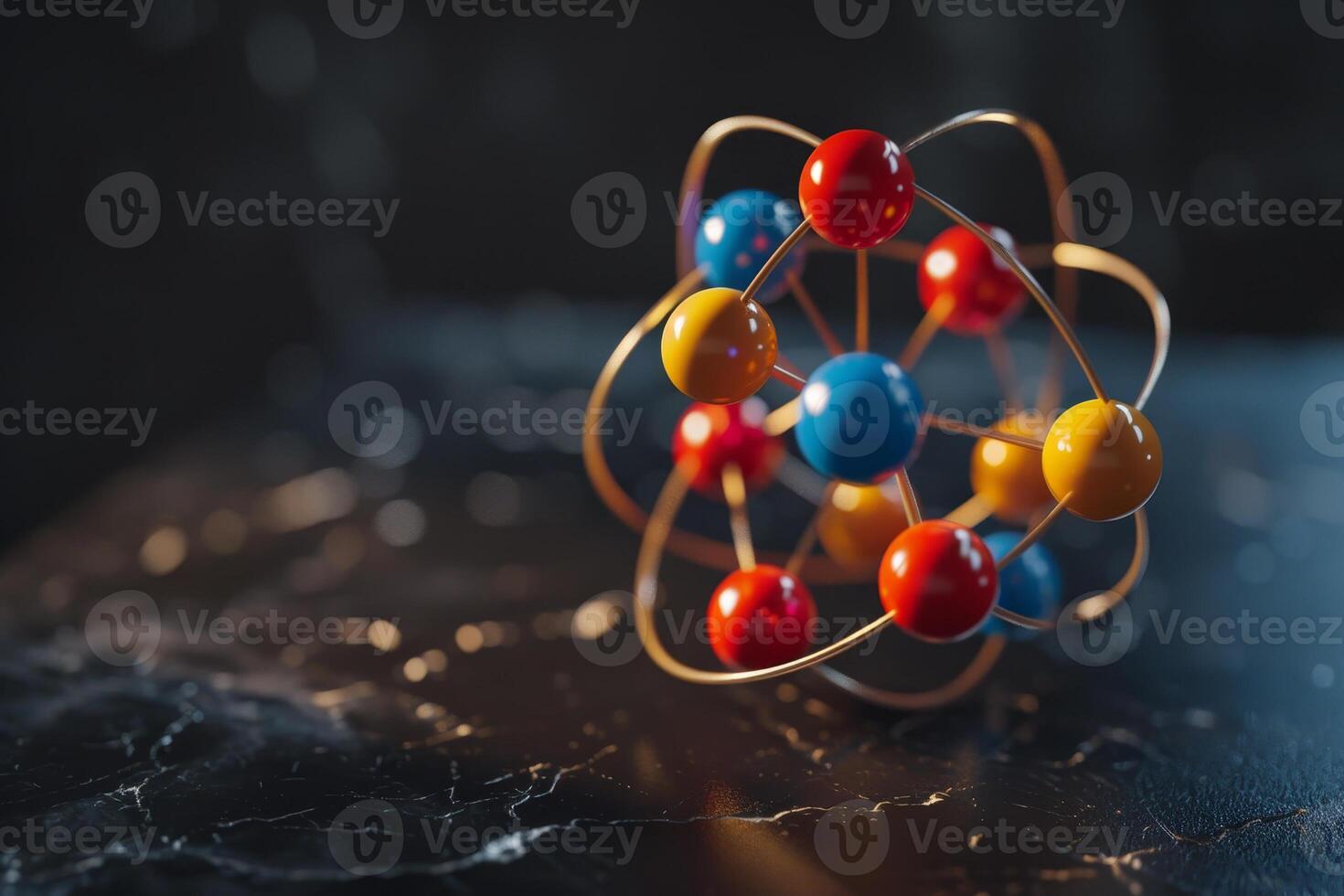 A colorful ball with a wire frame is sitting on a black surface photo