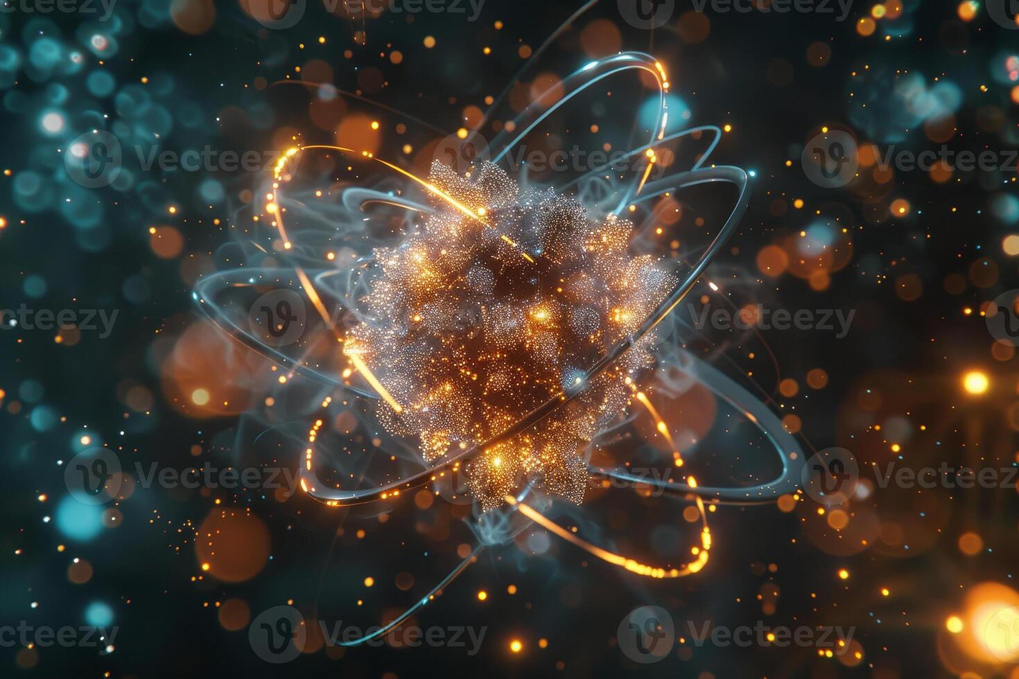 A glowing sphere with a blue and orange background photo