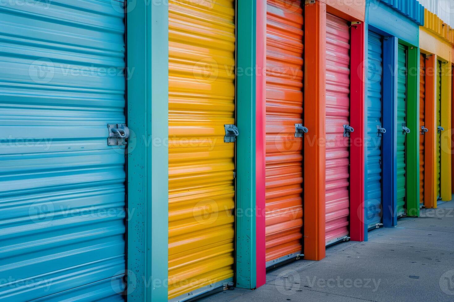 A row of colorful storage units with a rainbow of colors photo