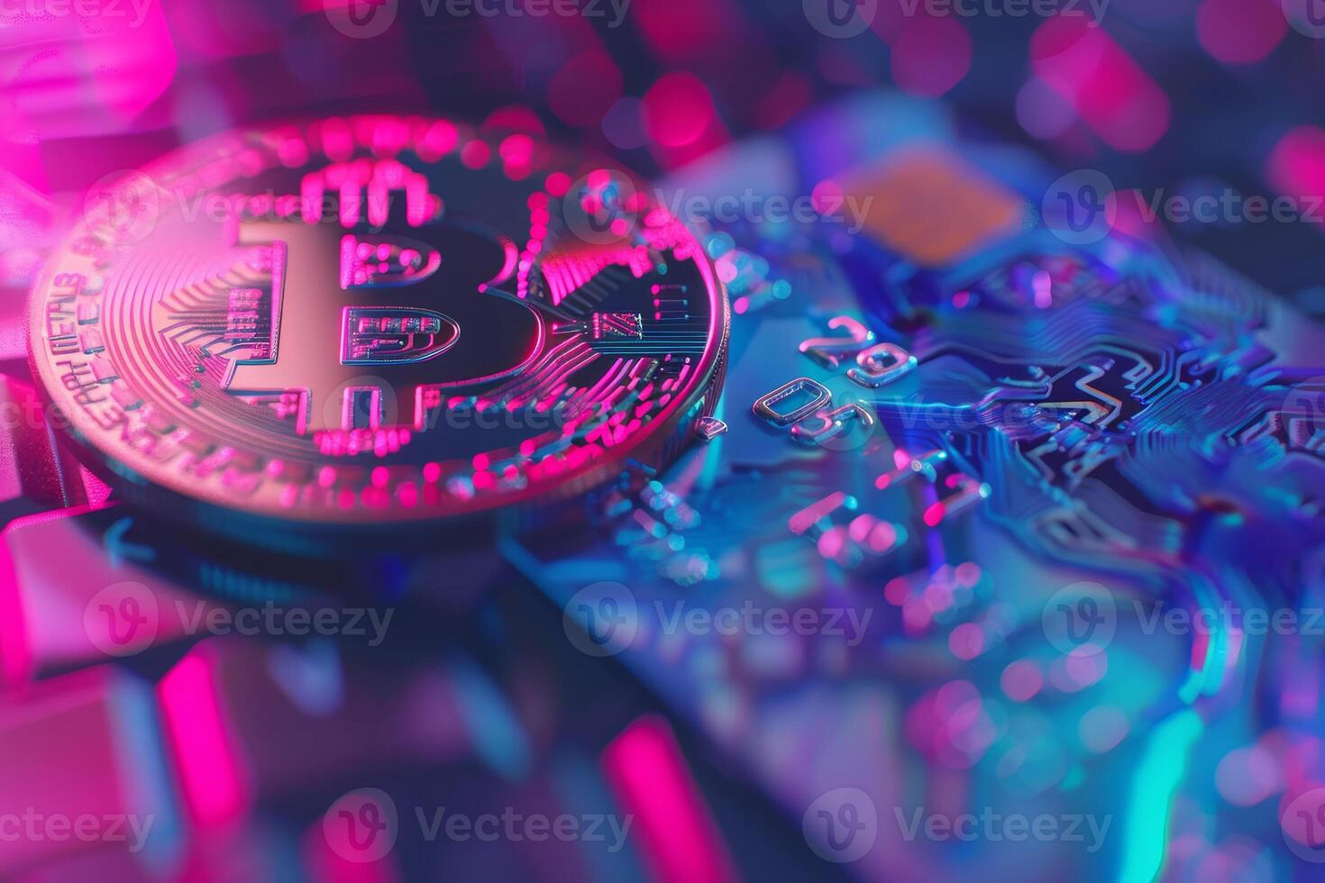 Bitcoin and credit card on a keyboard photo