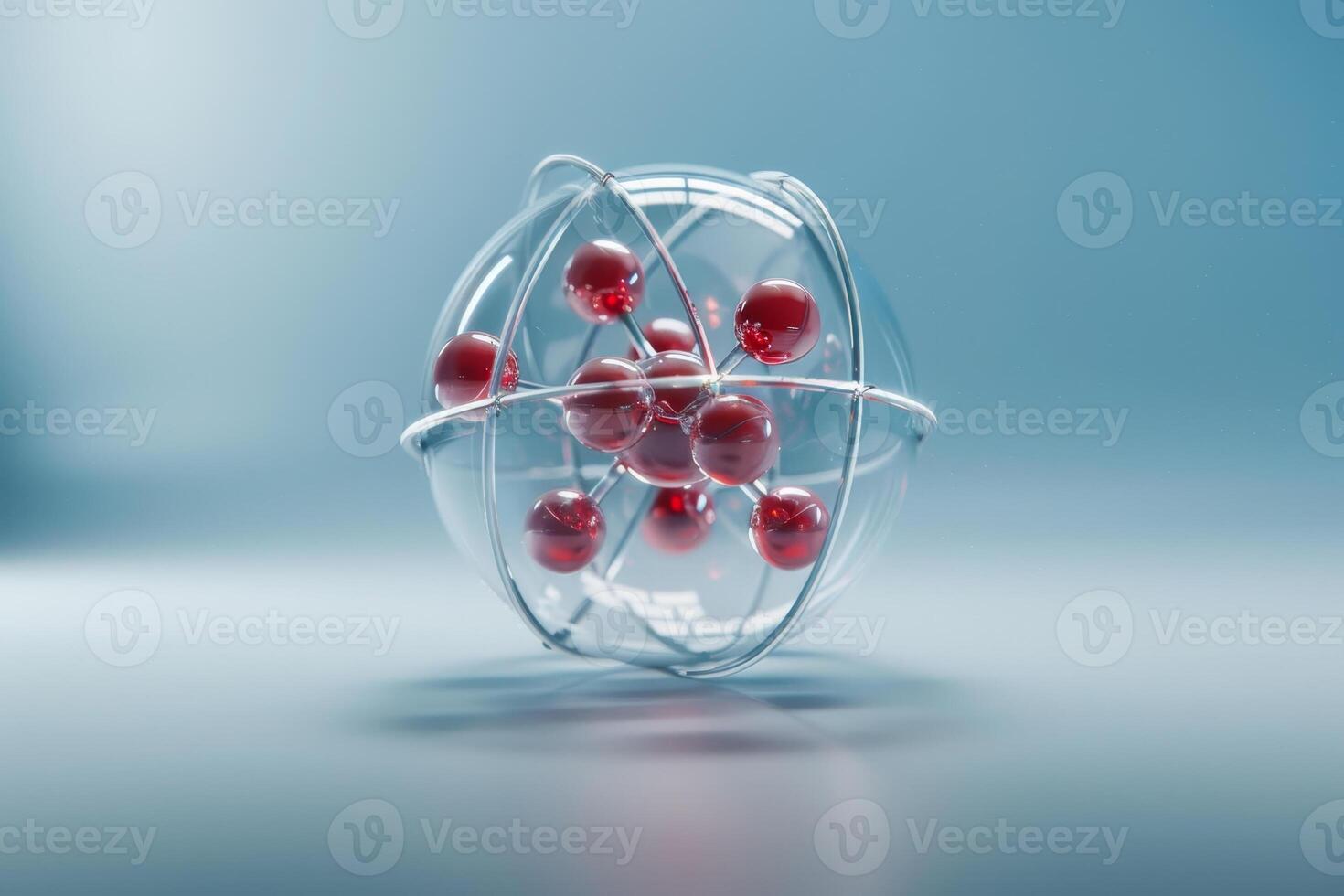 A glass sphere with red balls inside of it photo