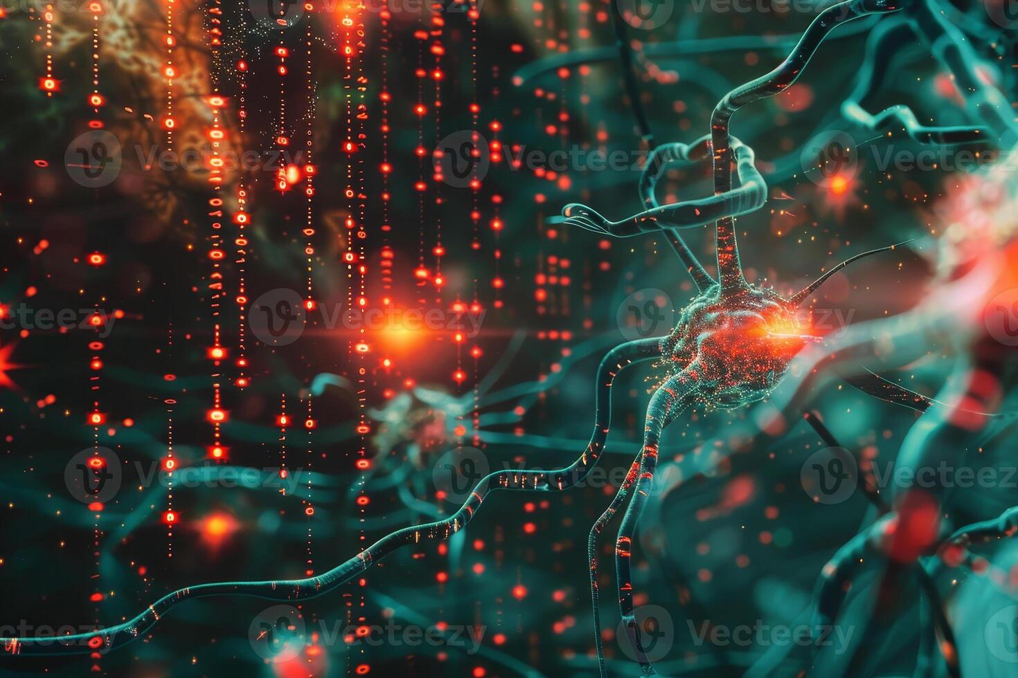 Neurons with glowing dots photo